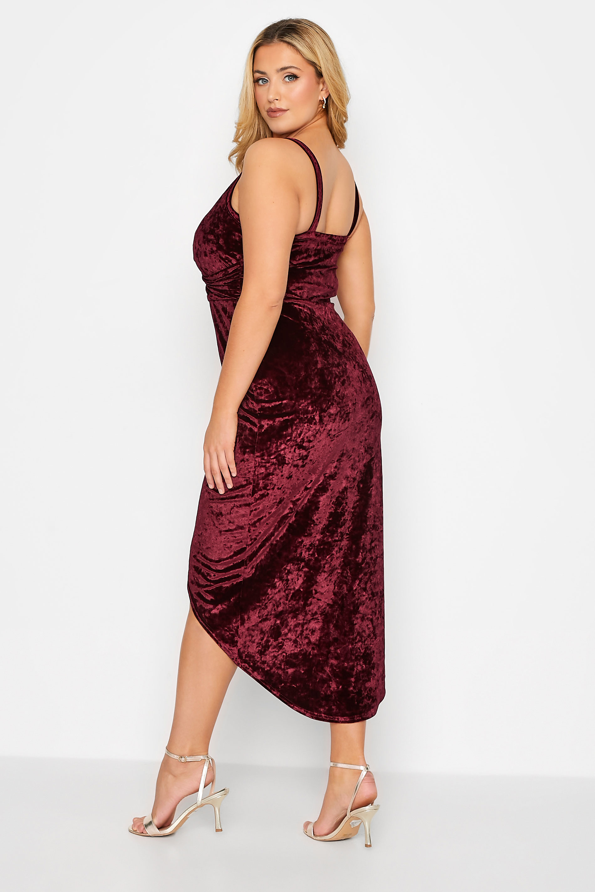 YOURS LONDON Plus Size Burgundy Red Velvet Bodycon Wrap Dress | Yours Clothing 3