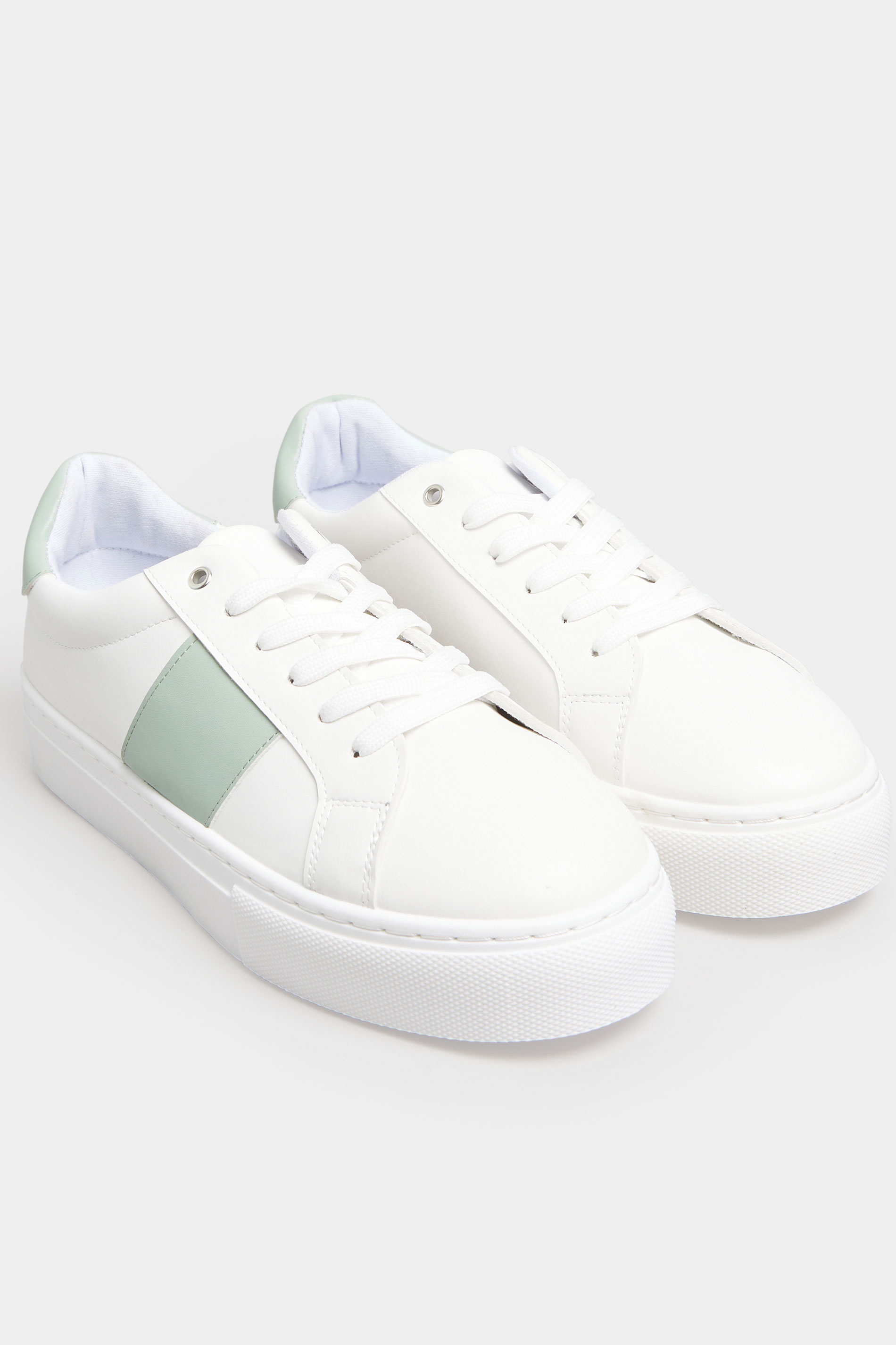 LIMITED COLLECTION Plus Size White & Mint Green Stripe Trainers In Wide EEE Fit | Yours Clothing  3