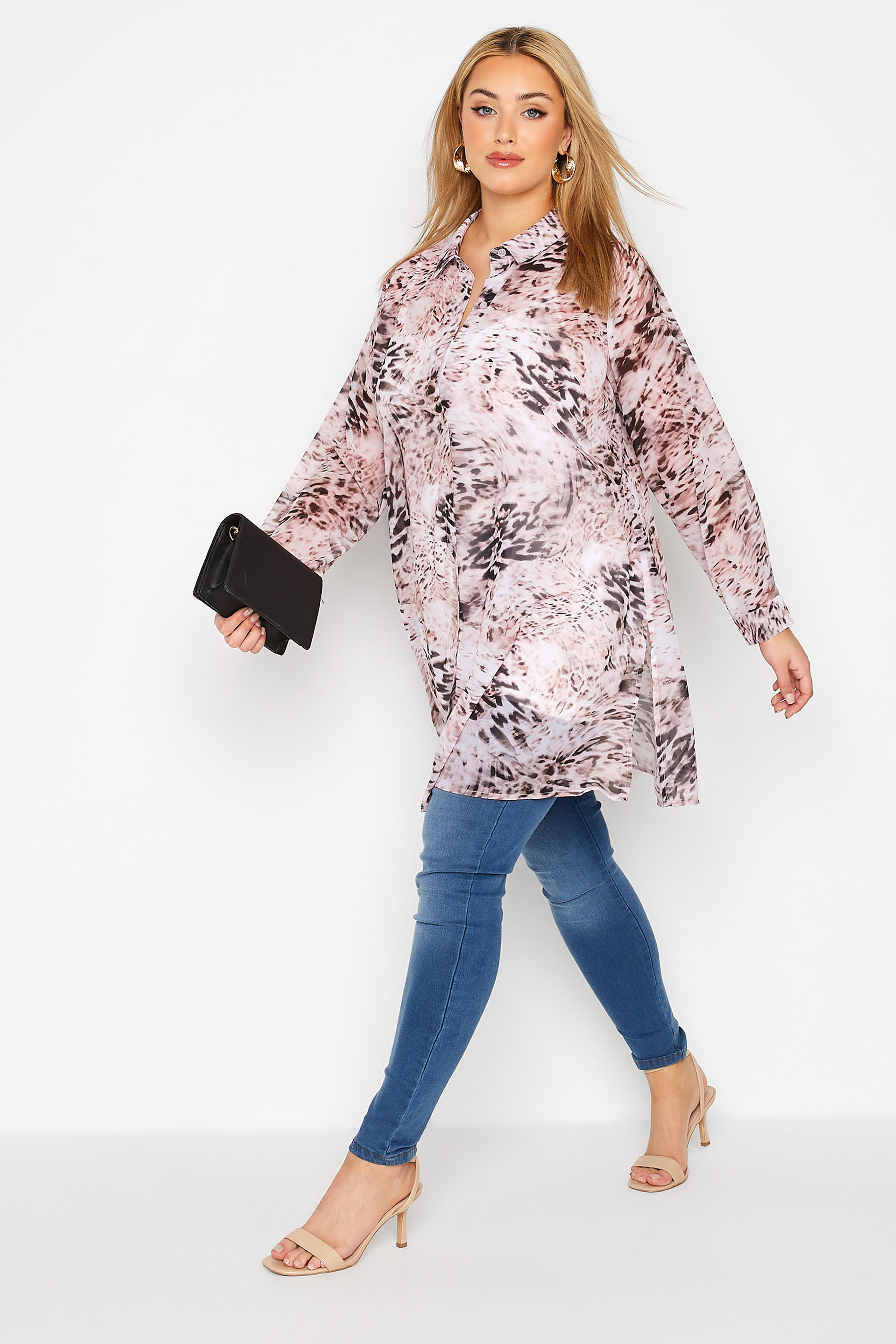 YOURS LONDON Plus Size Pink Mixed Animal Print Chiffon Shirt | Yours Clothing  2