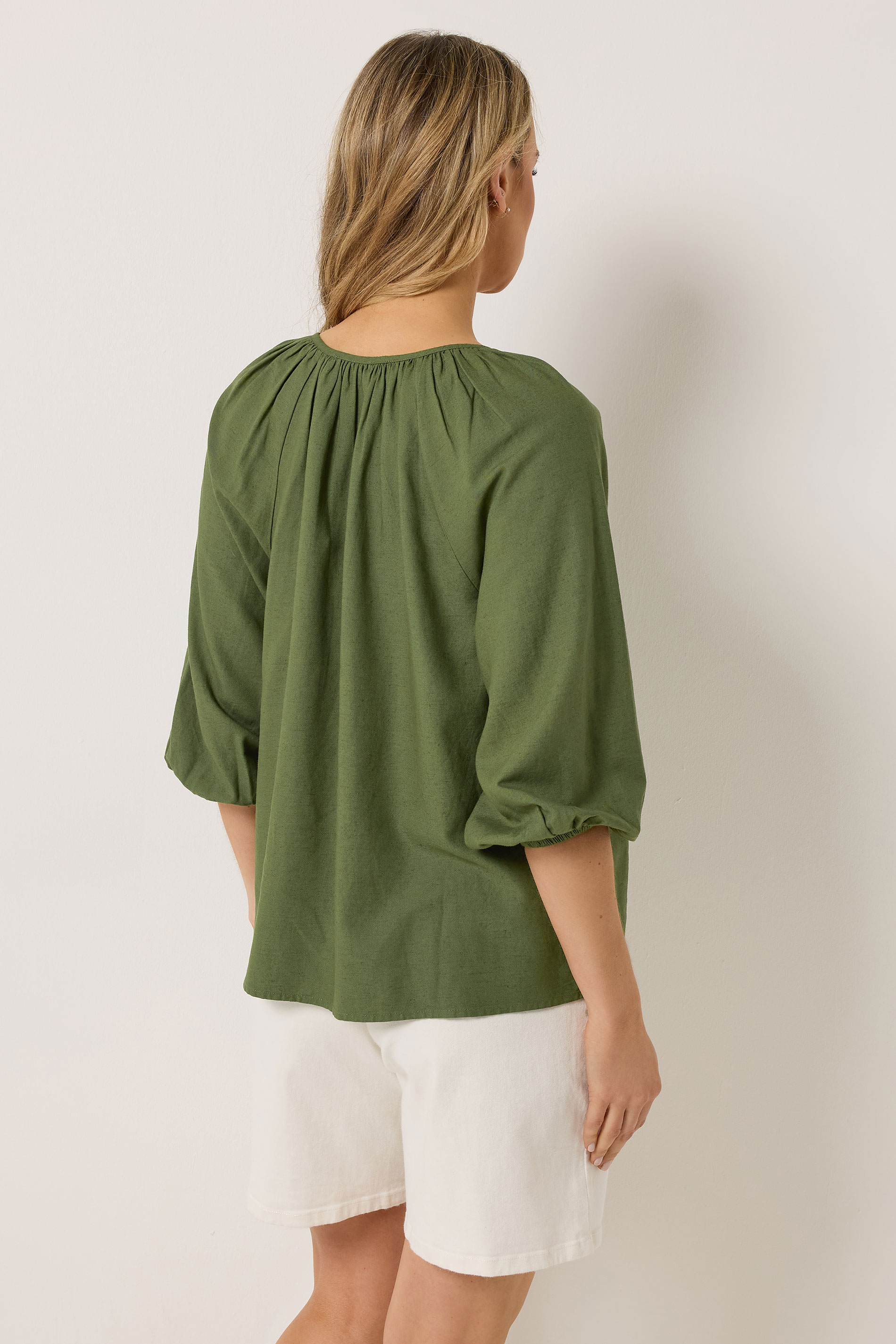 LTS Tall Women's Khaki Green Tie Front Linen Blouse | Long Tall Sally 5