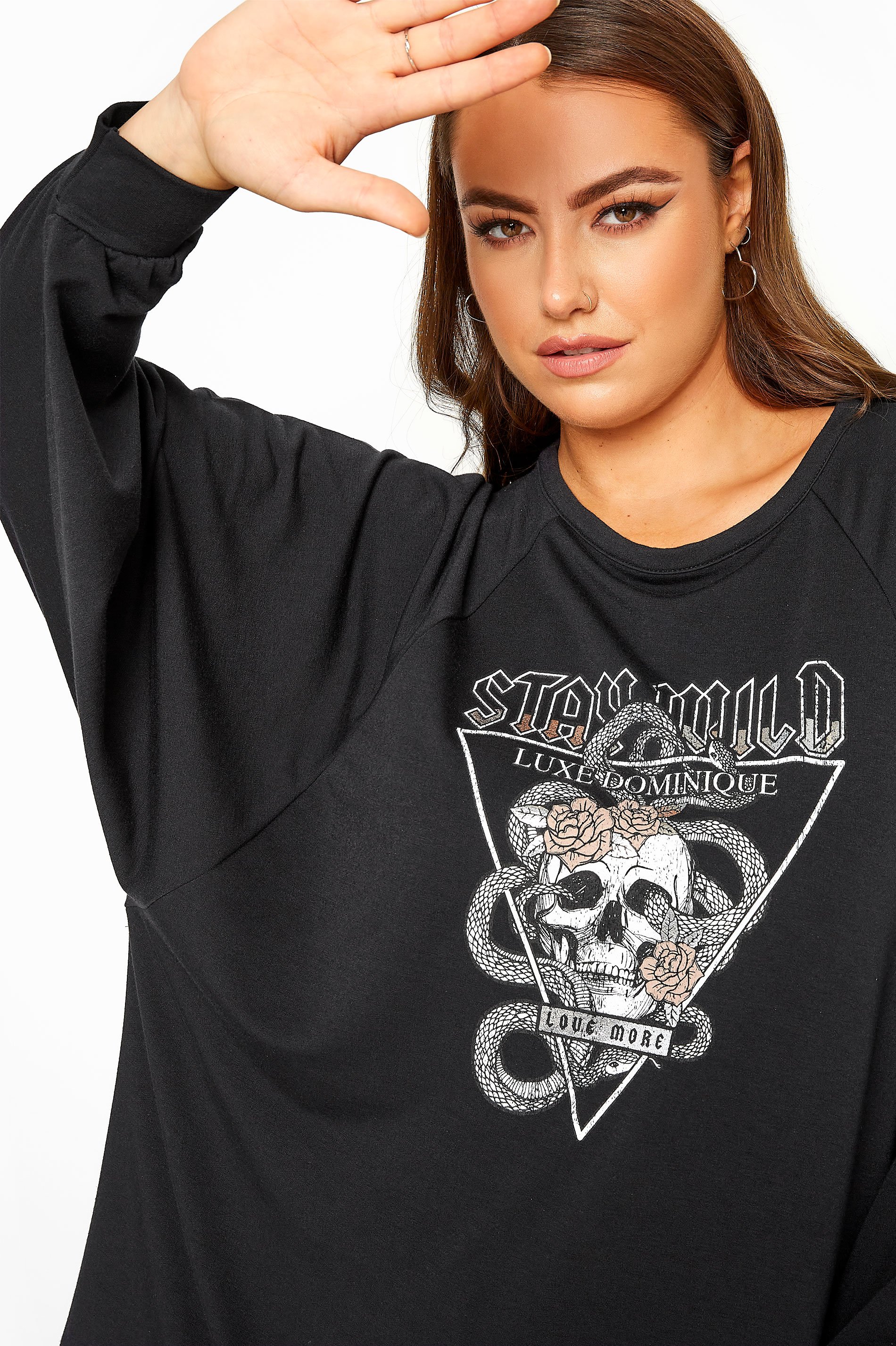 LIMITED COLLECTION Black 'Stay Wild' Dipped Hem Oversized Sweatshirt