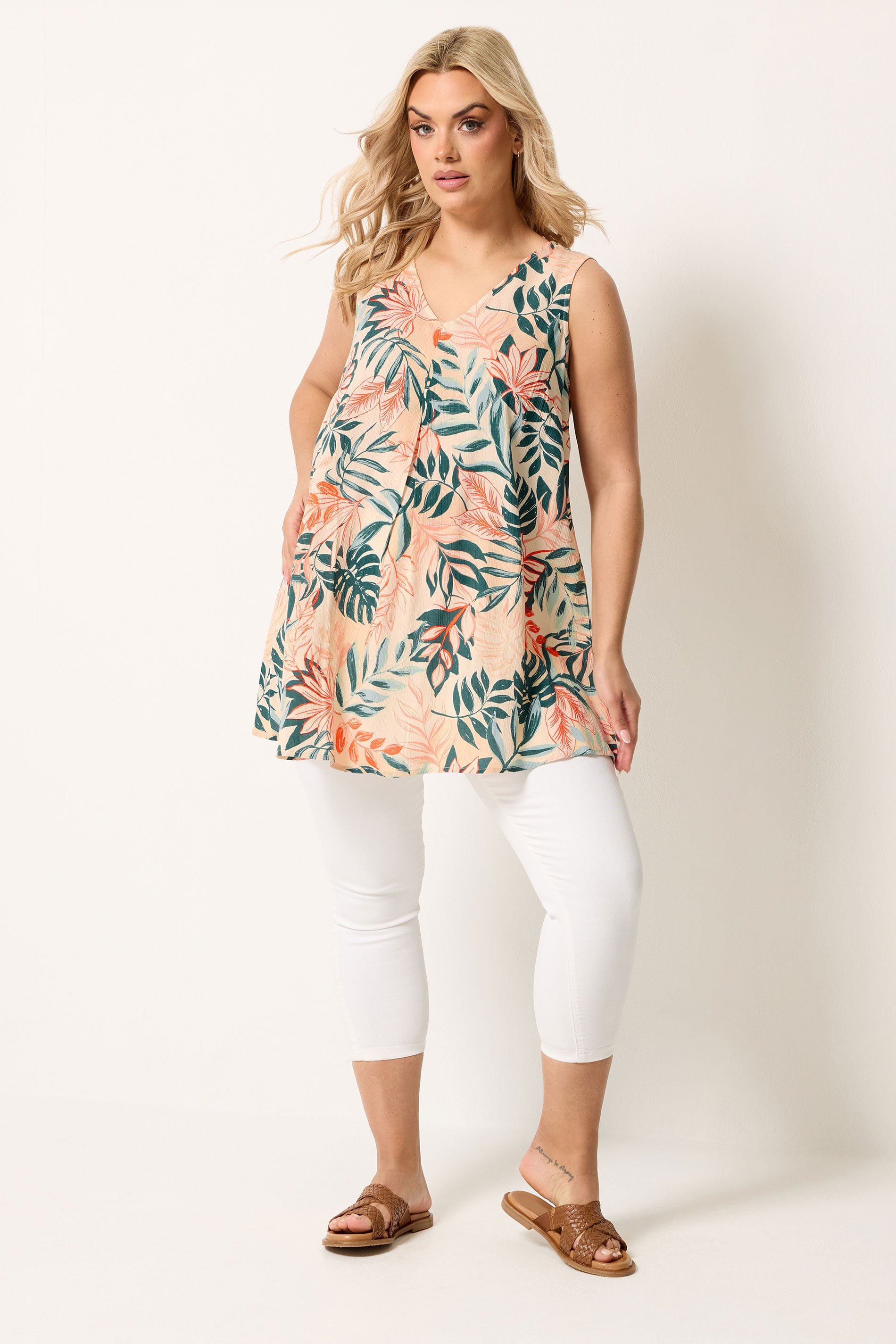 YOURS Plus Size Cream Tropical Cami Vest Top | Yours Clothing 1