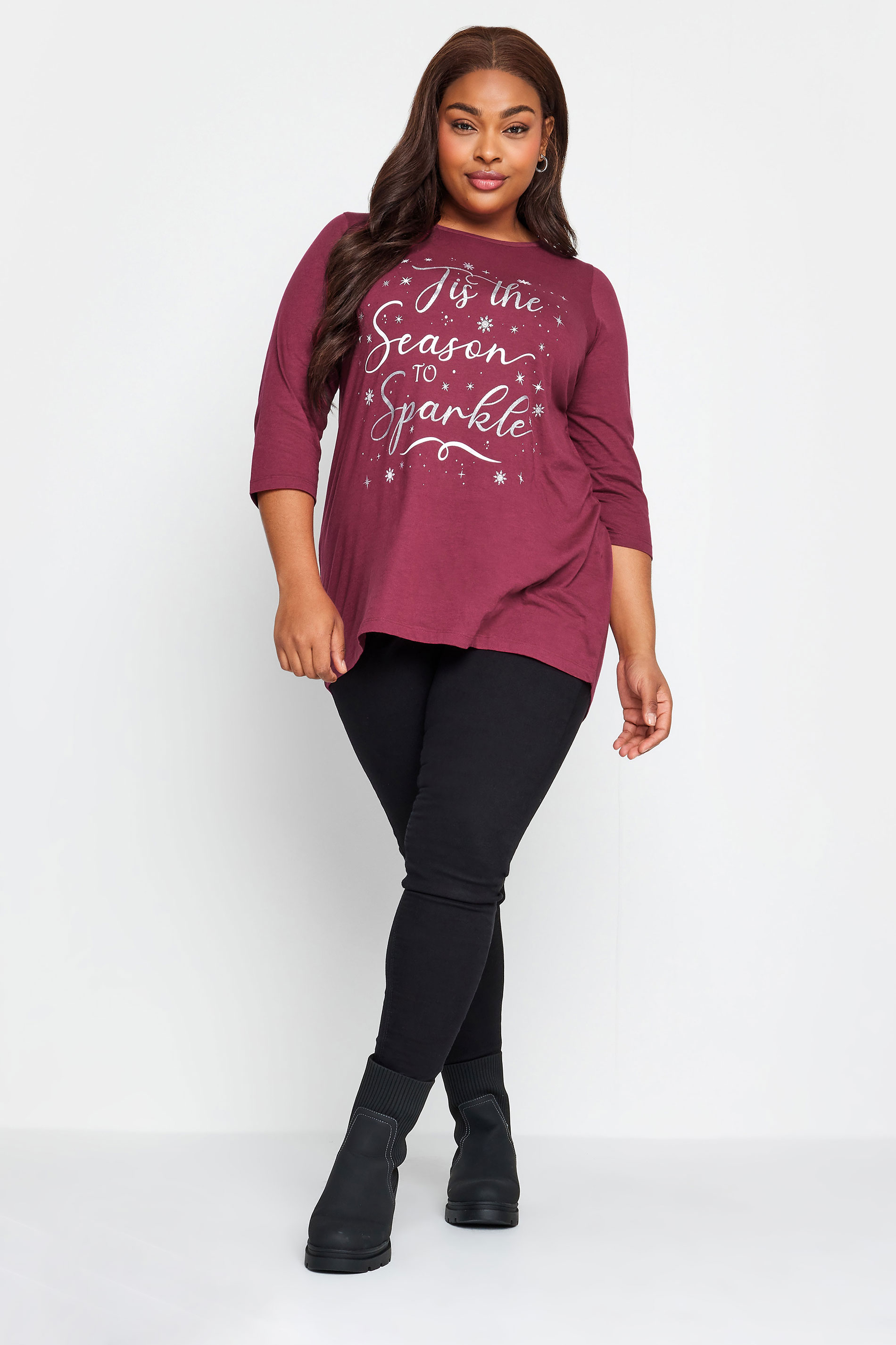 YOURS Curve Plus Size Purple 'Tis The Season' Slogan Long Sleeve T-Shirt | Yours Clothing  2
