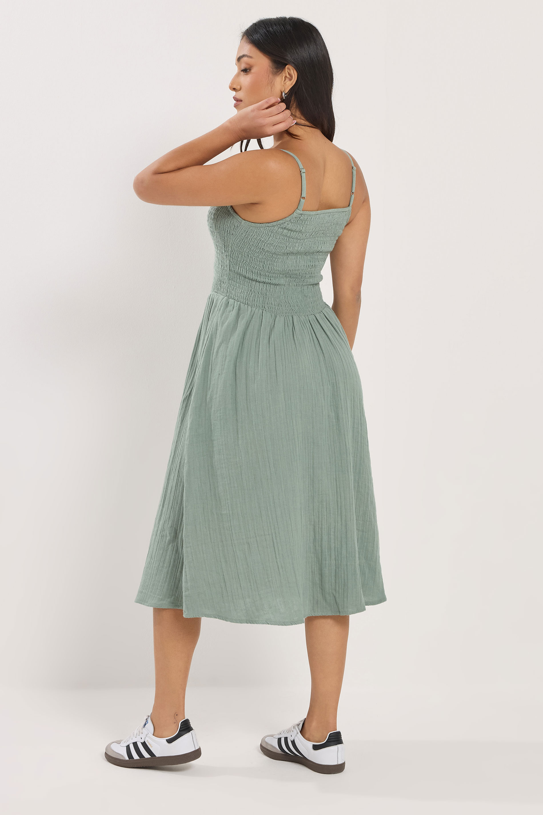 PixieGirl Petite Women's Sage Green Cotton Cheesecloth Midi Dress | PixieGirl 2