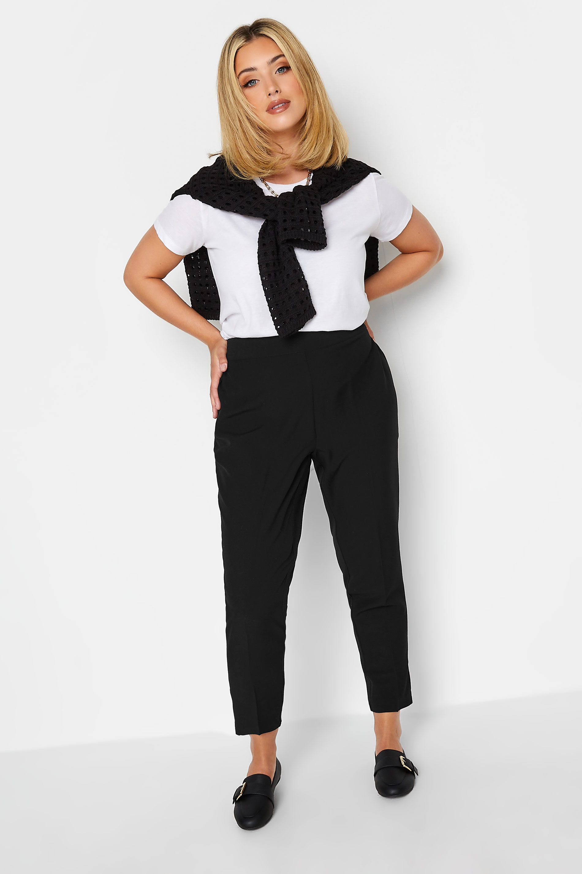 Plus Size Black Elasticated Tapered Stretch Trousers | Yours Clothing 3