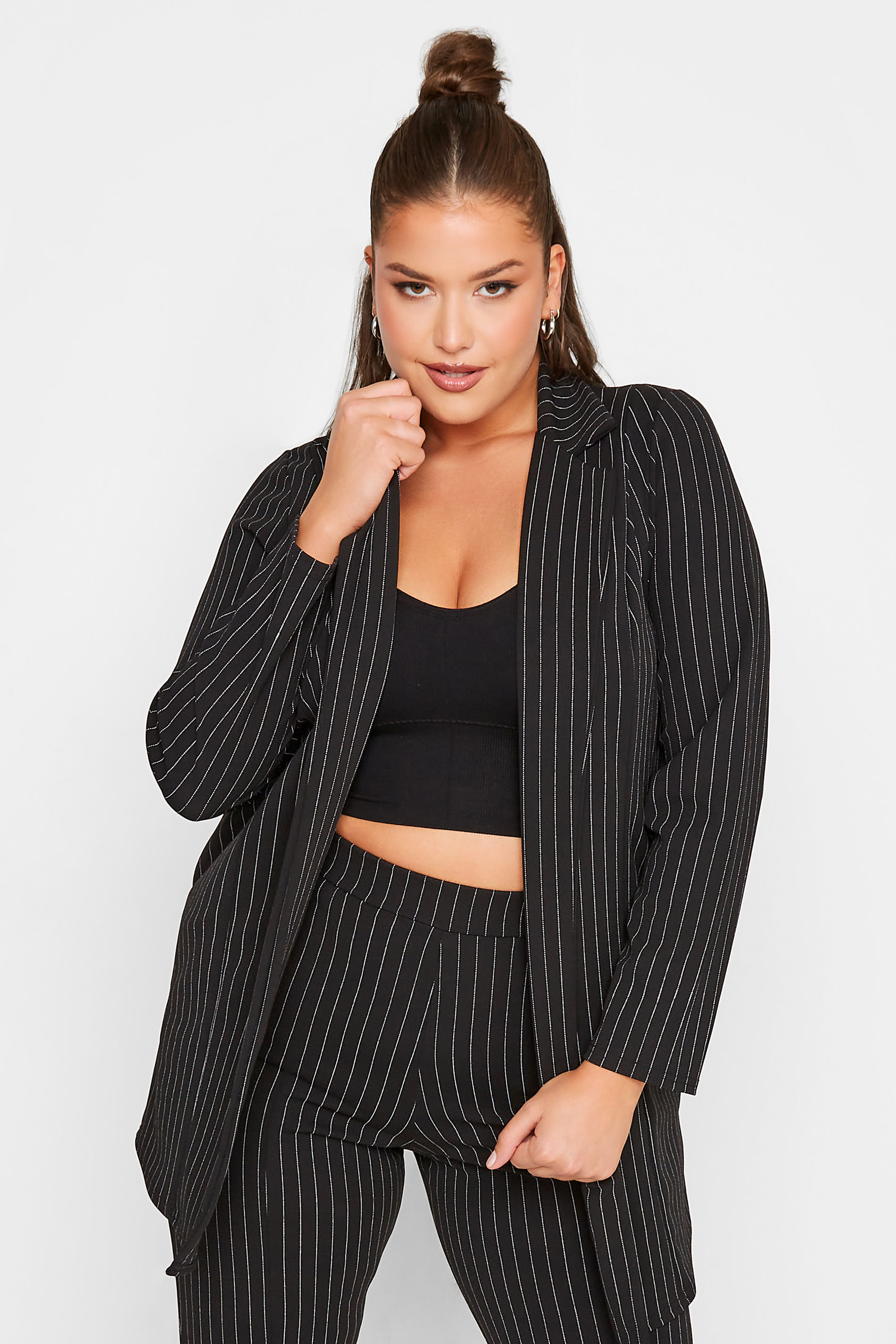 LIMITED COLLECTION Plus Size Black Pinstripe Blazer | Yours Clothing 1