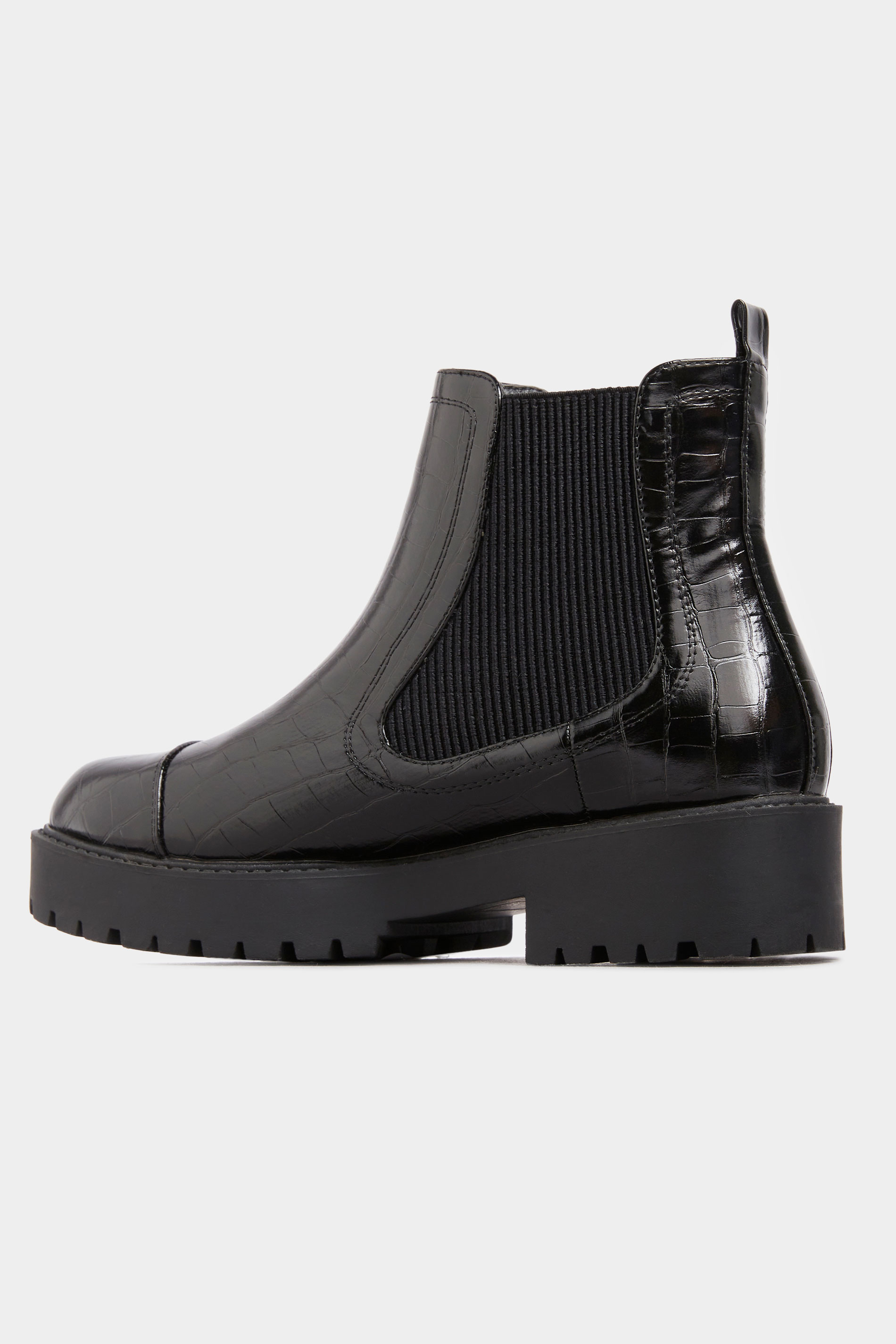 LIMITED COLLECTION Black Patent Croc Platform Chelsea Boots In Wide Fit ...
