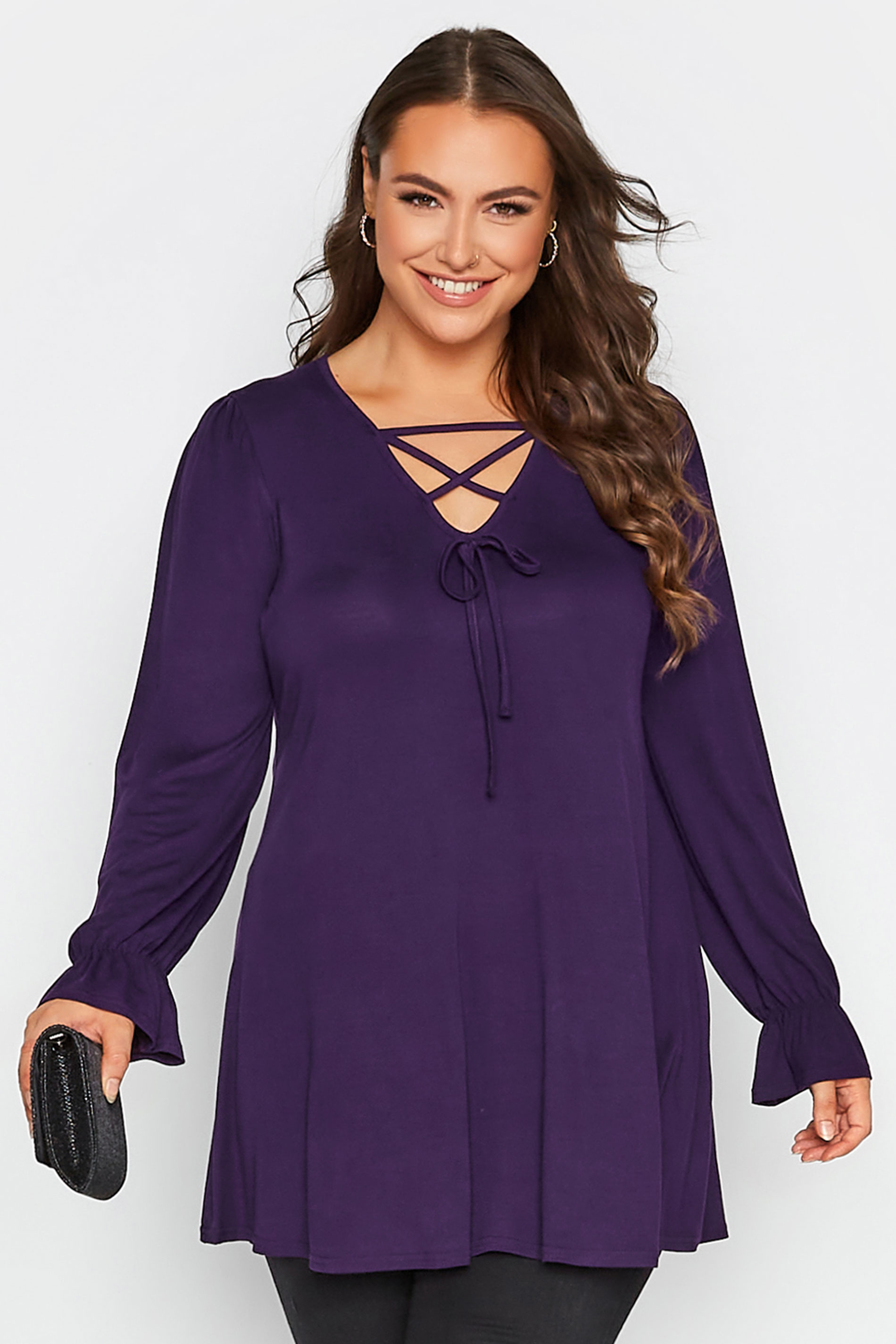 LIMITED COLLECTION Plus Size Purple Lattice Front Top | Yours Clothing 1