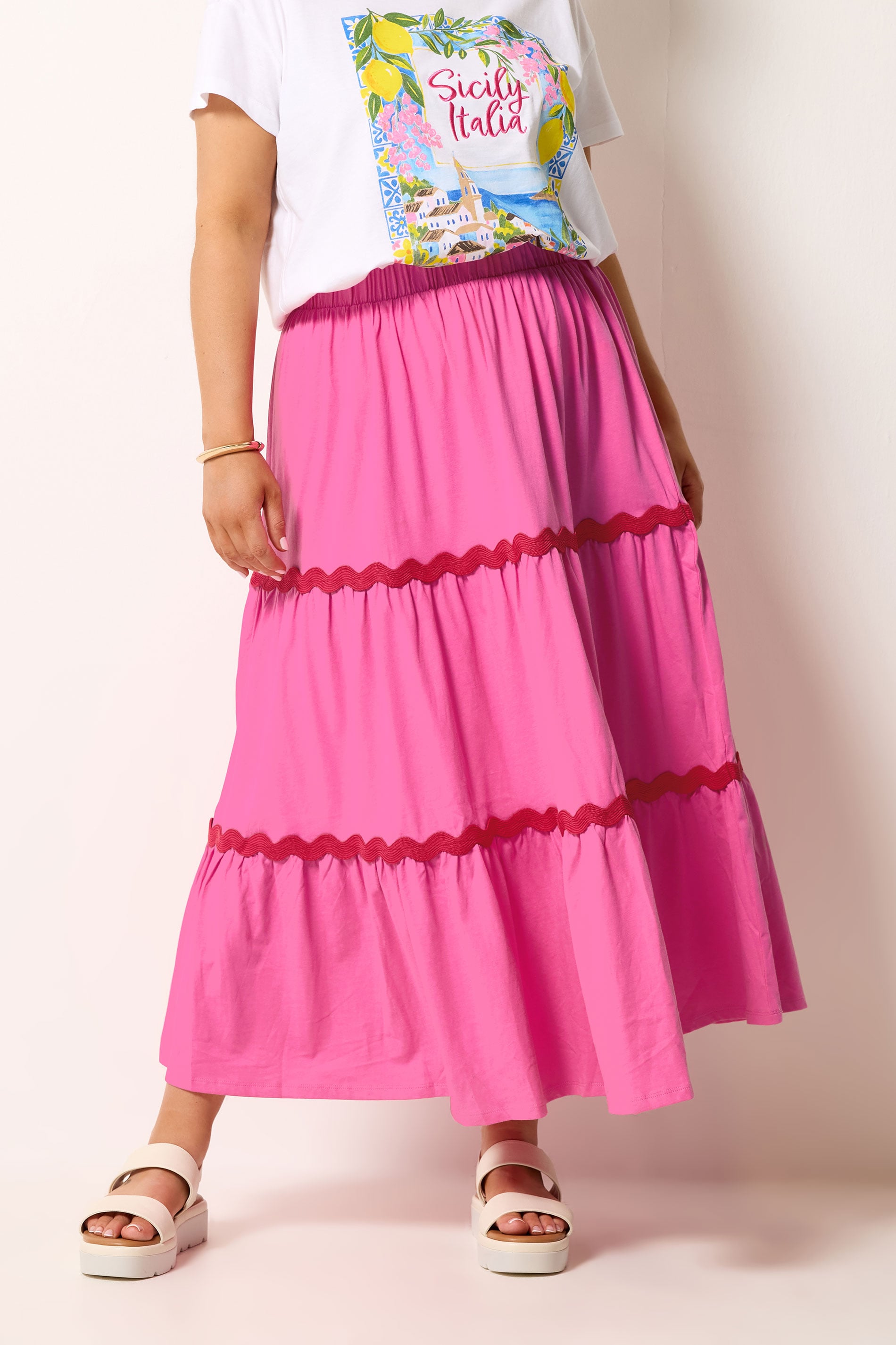 YOURS Plus Size Pink Contrast Swirl Maxi Skirt | Yours Clothing 3