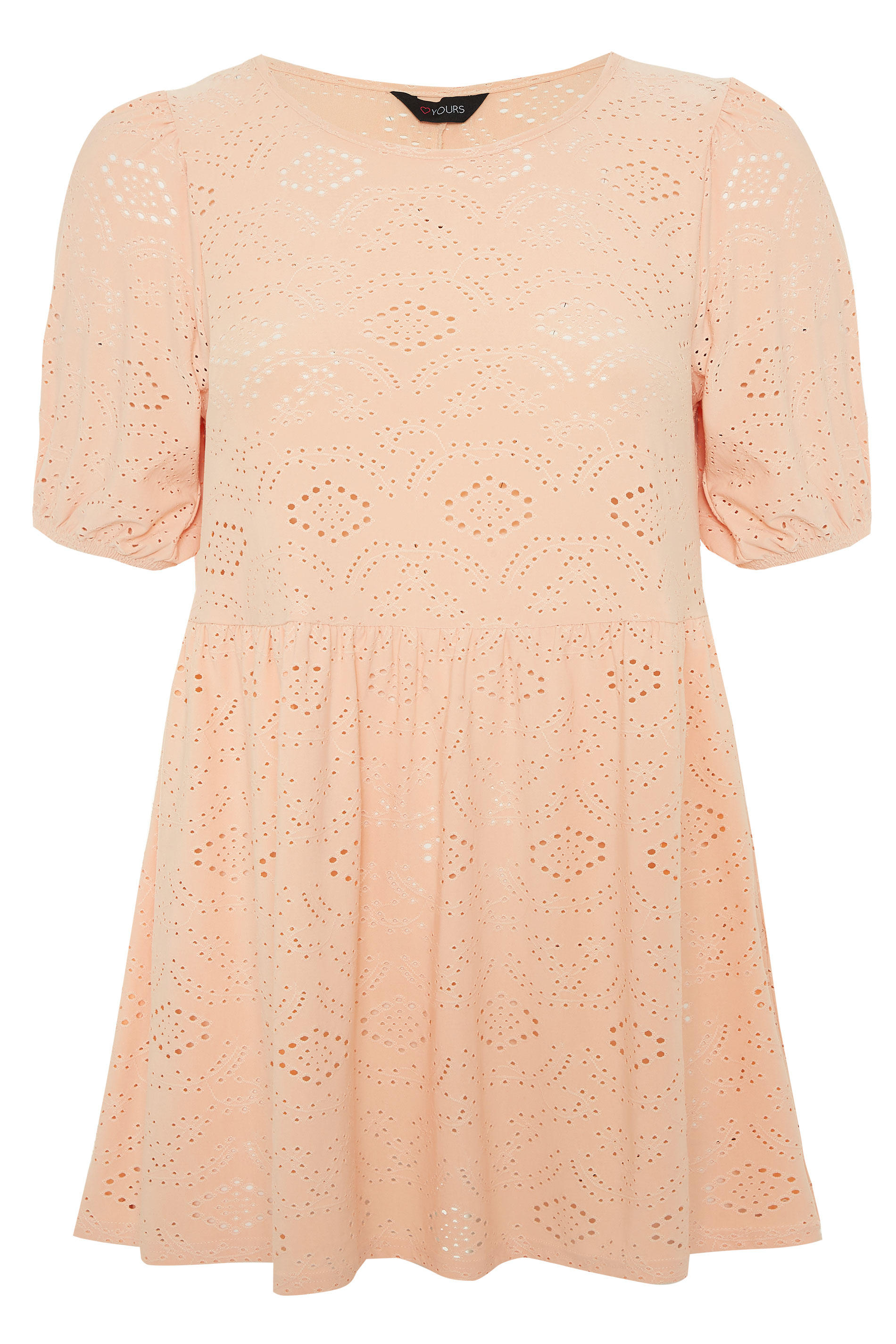 Blush Pink Broderie Anglaise Puff Sleeve Smock Top | Yours Clothing