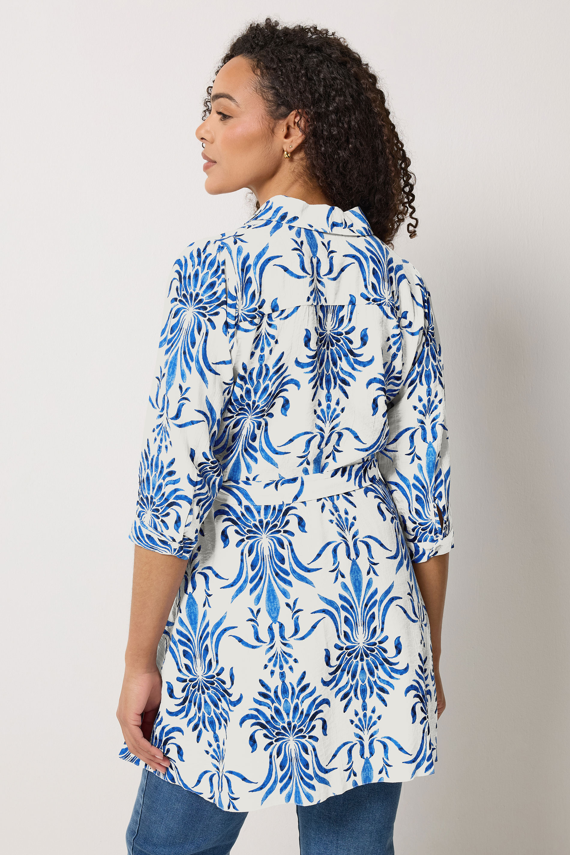 M&Co White & Blue Floral Print Tunic Shirt | M&Co 2