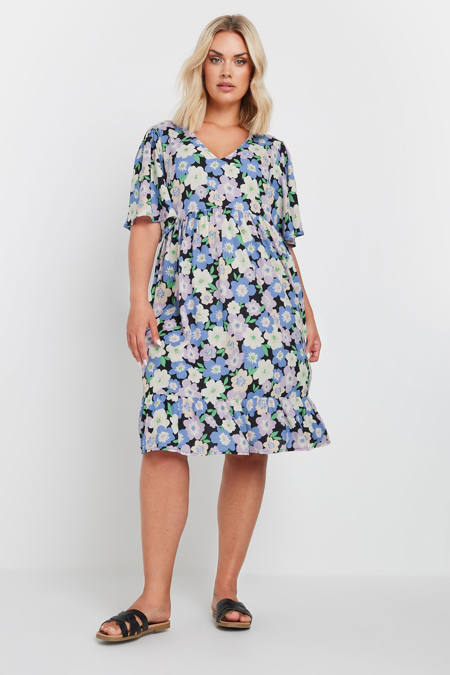 YOURS Plus Size Purple Floral Print Smock Dress | Yours Clothing