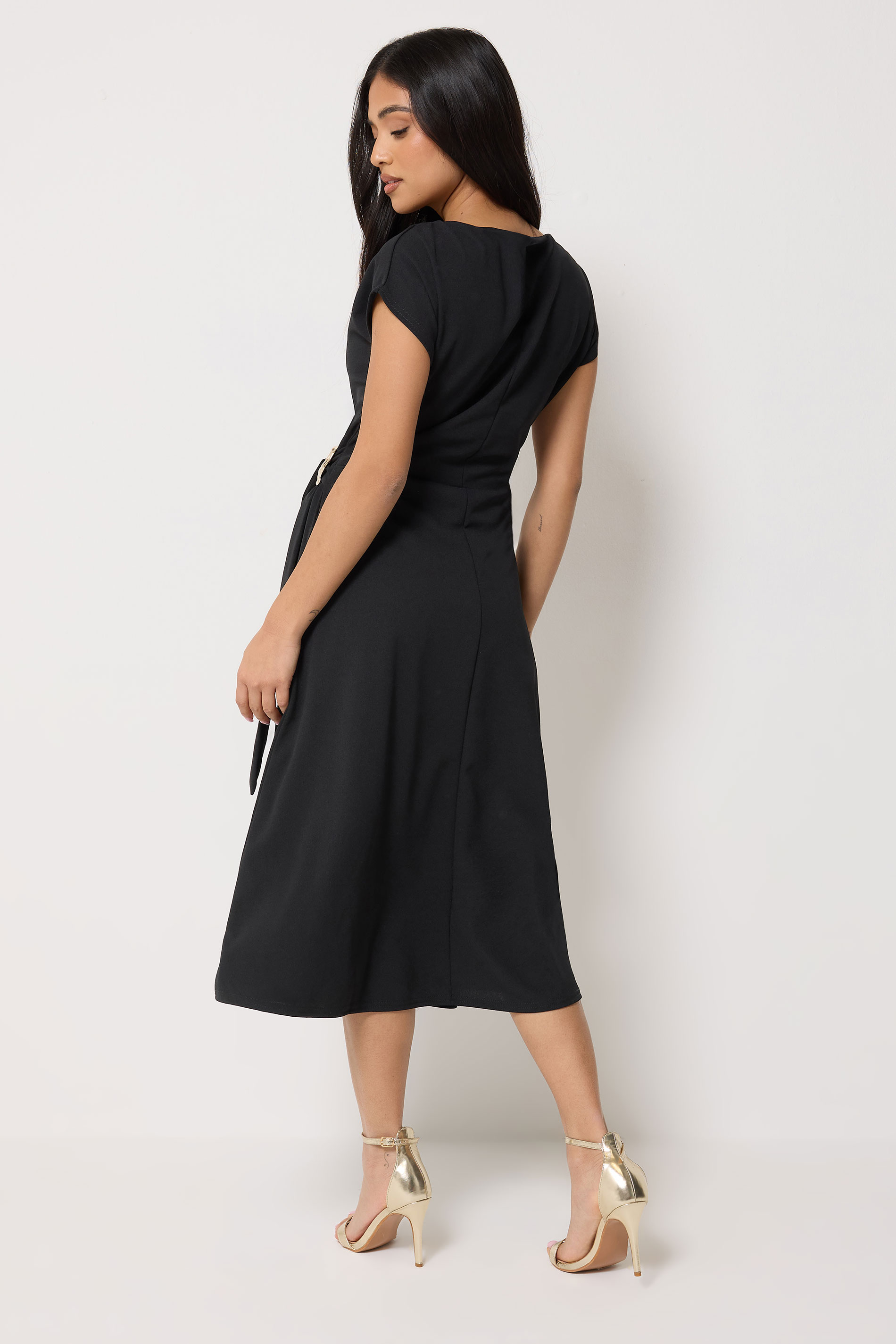 PixieGirl Petite Women's Black Buckle Midi Dress | PixieGirl 2