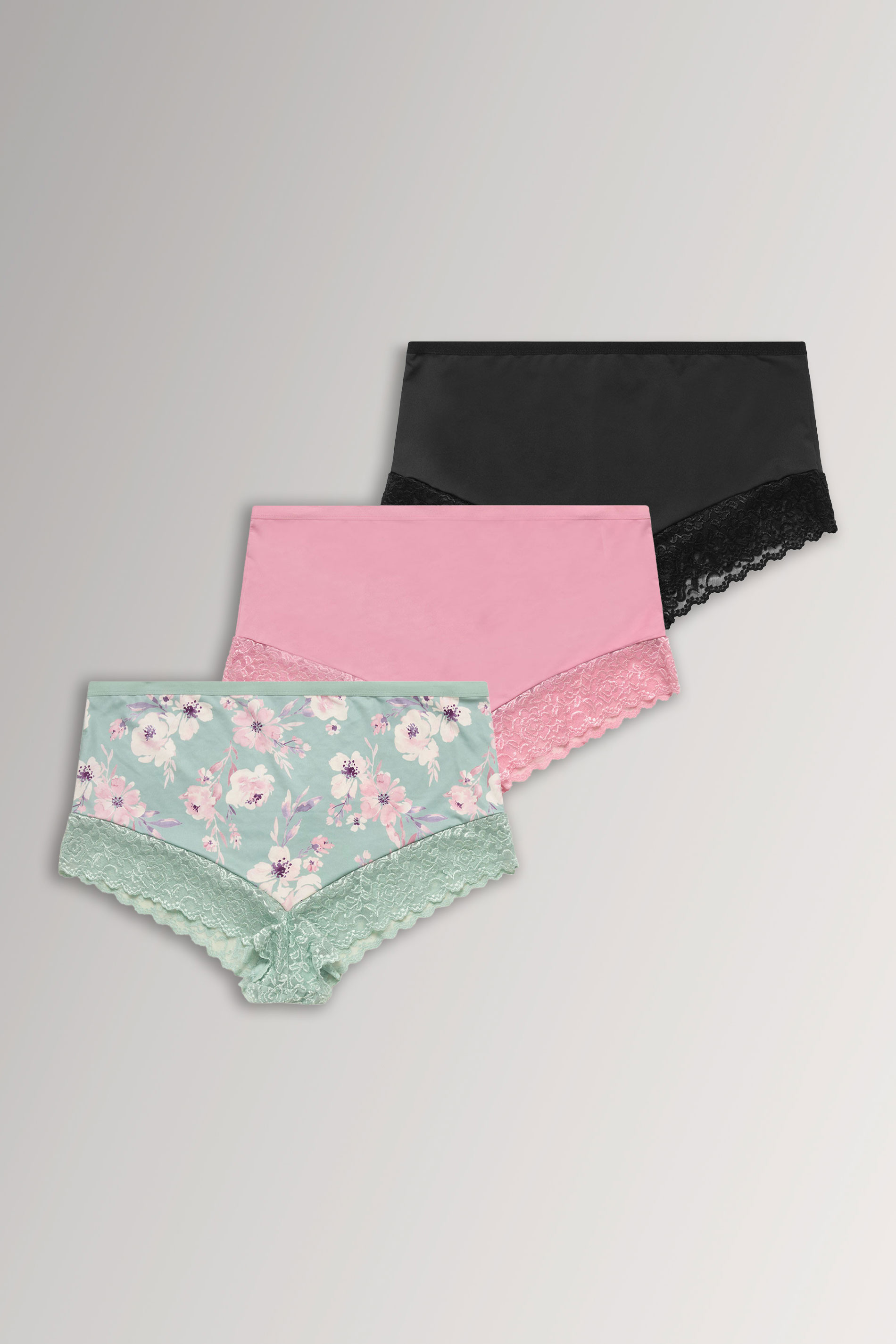 YOURSET 3 PACK Plus Size Pink Lace Trim Full Briefs | Yours Clothing 3