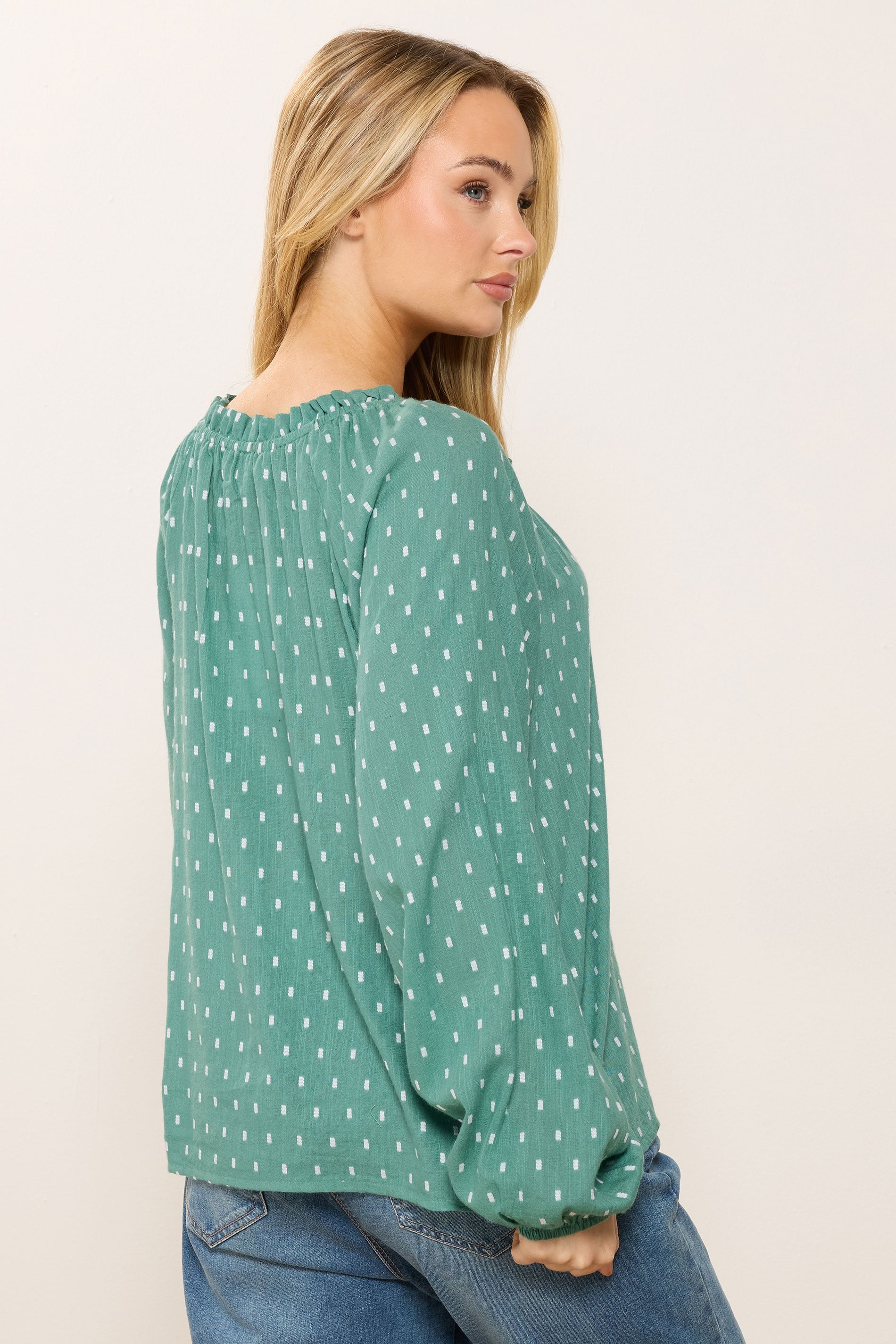 M&Co Green Dobby Tie Neck Blouse | M&Co 2