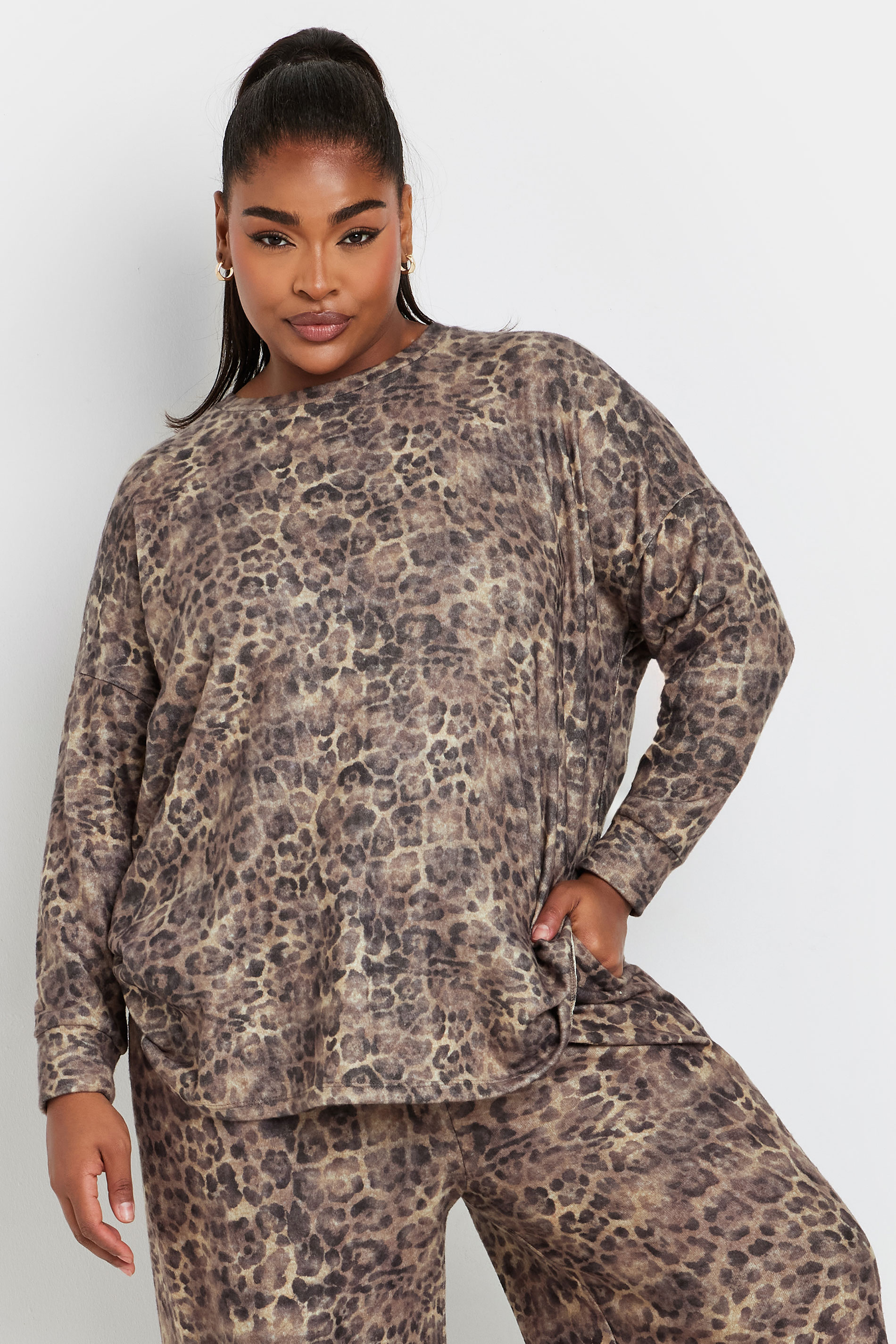 Yours Curve Natural Brown Leopard Print Jumper, Womens Curve & Plus Size, Yours