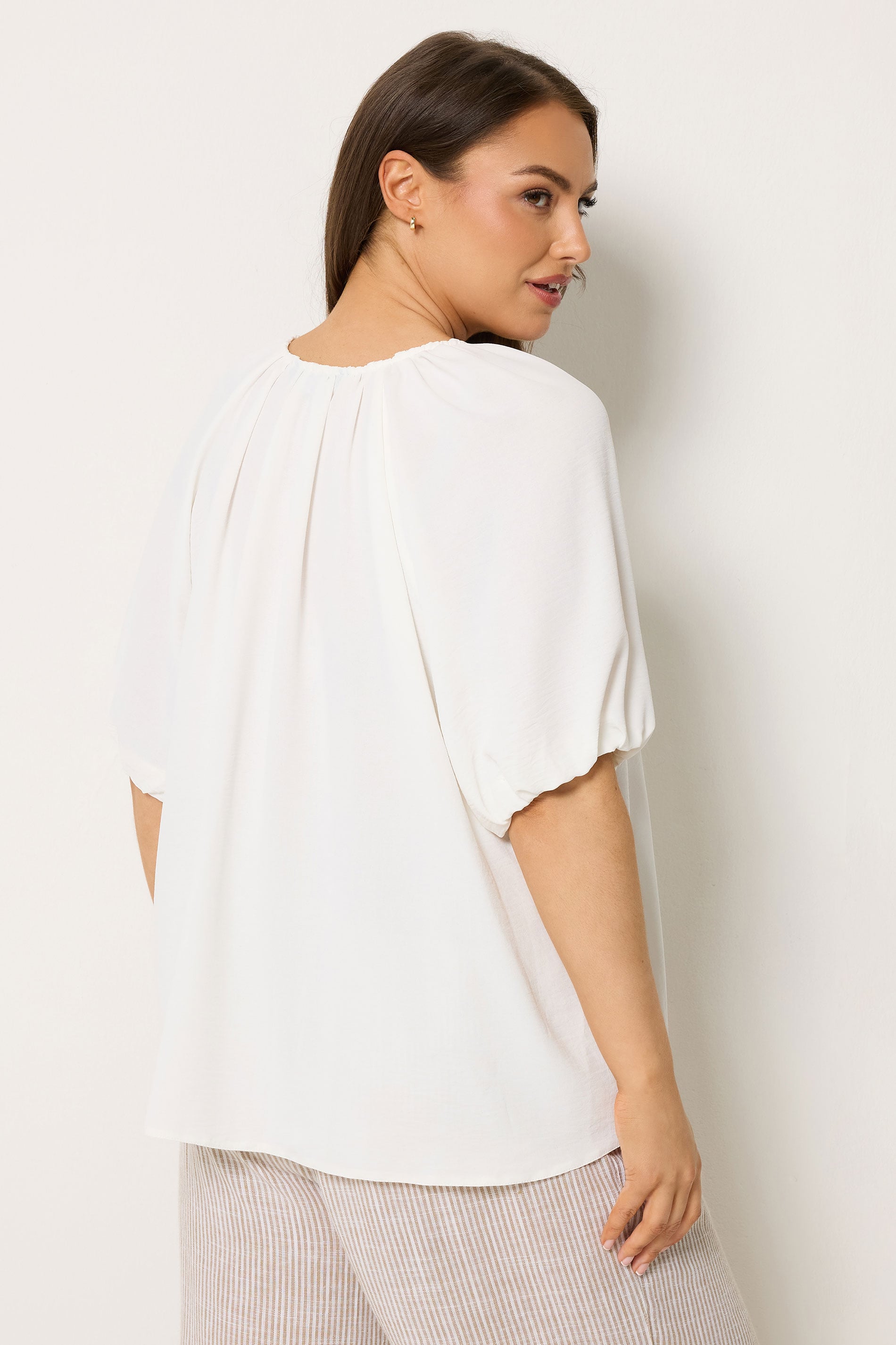 YOURS Plus Size Ivory White Balloon Sleeve Blouse |  Yours Clothing 2