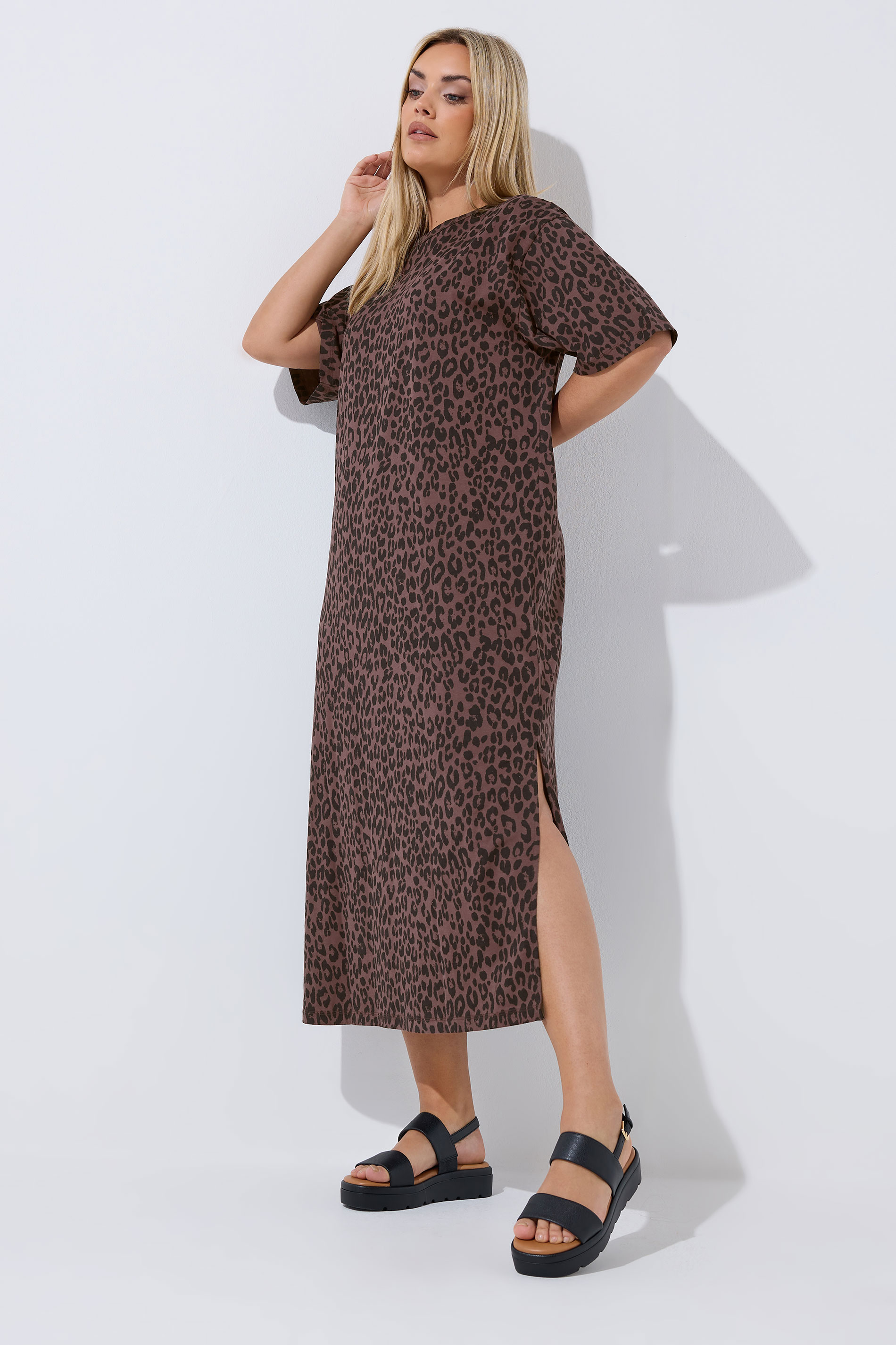 LIMITED COLLECTION Plus Size Chocolate Brown Leopard Maxi Dress | Yours Clothing 1