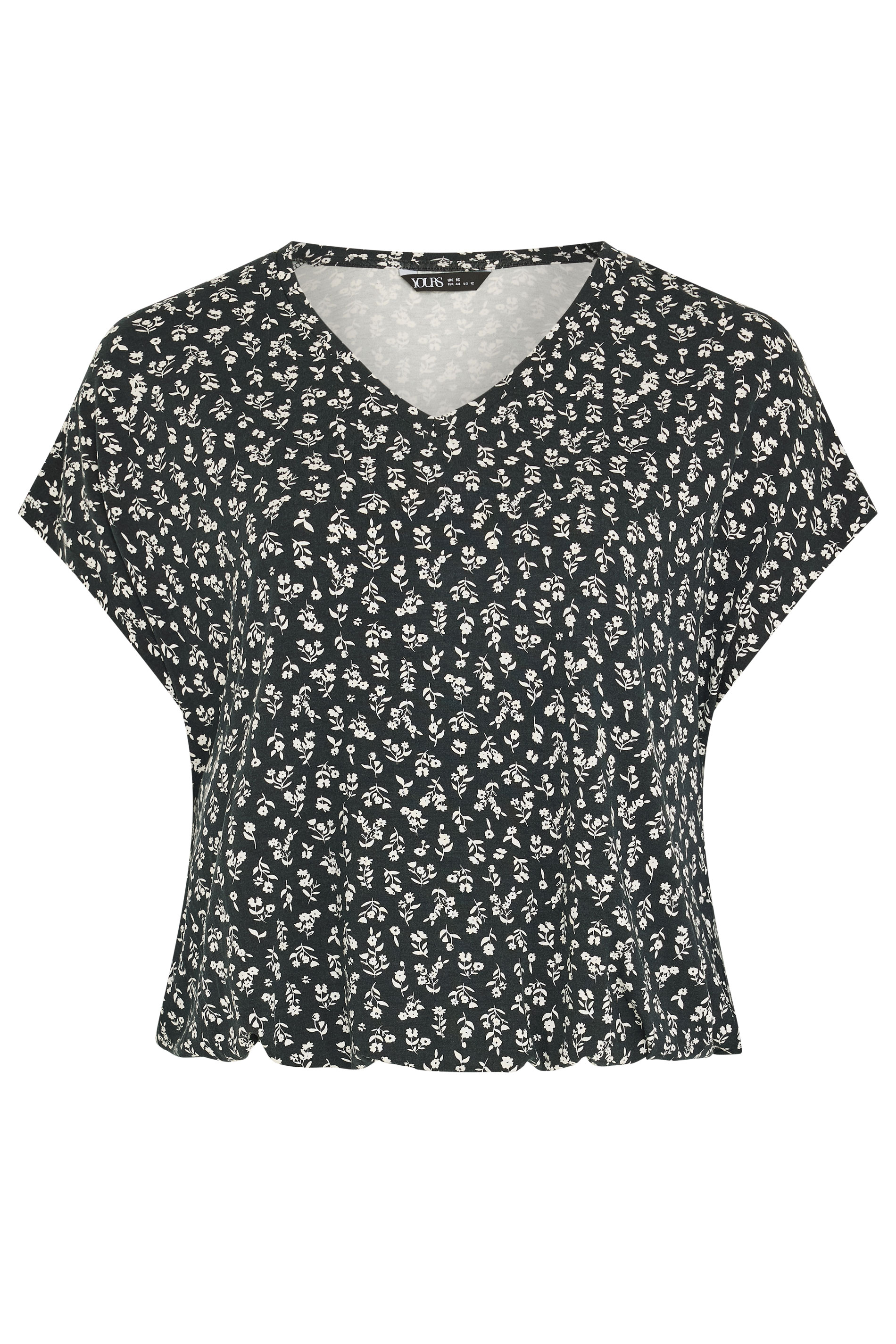 YOURS Plus Size Black Floral Elasticated Hem T-Shirt | Yours Clothing 6