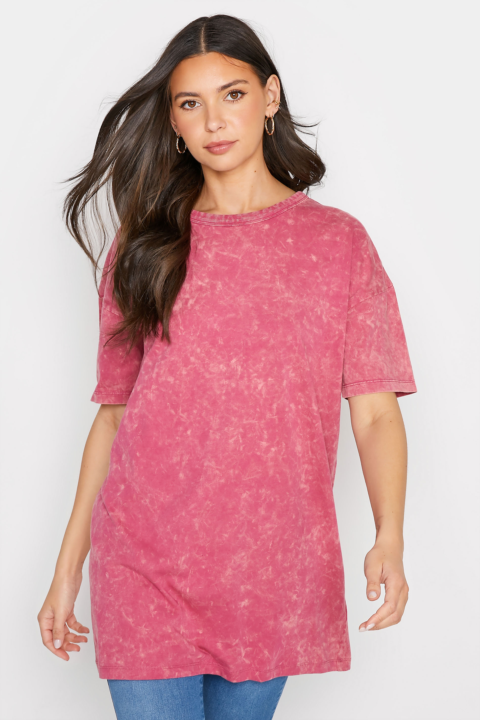 LTS Tall Women's Pink Acid Wash Oversized T-Shirt | Long Tall Sally  1