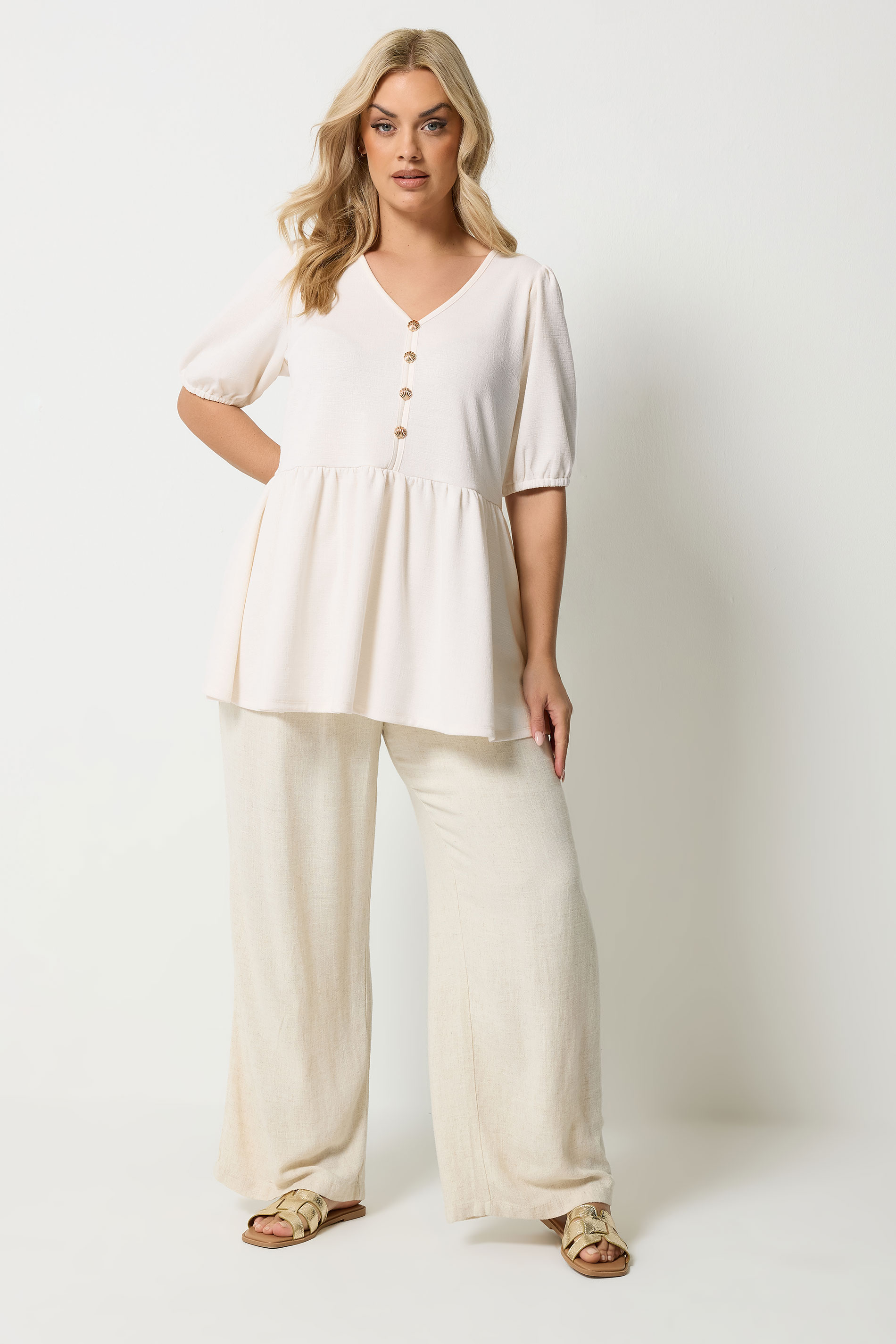 YOURS Plus Size White Peplum Shell Detail Top | Yours Clothing 1