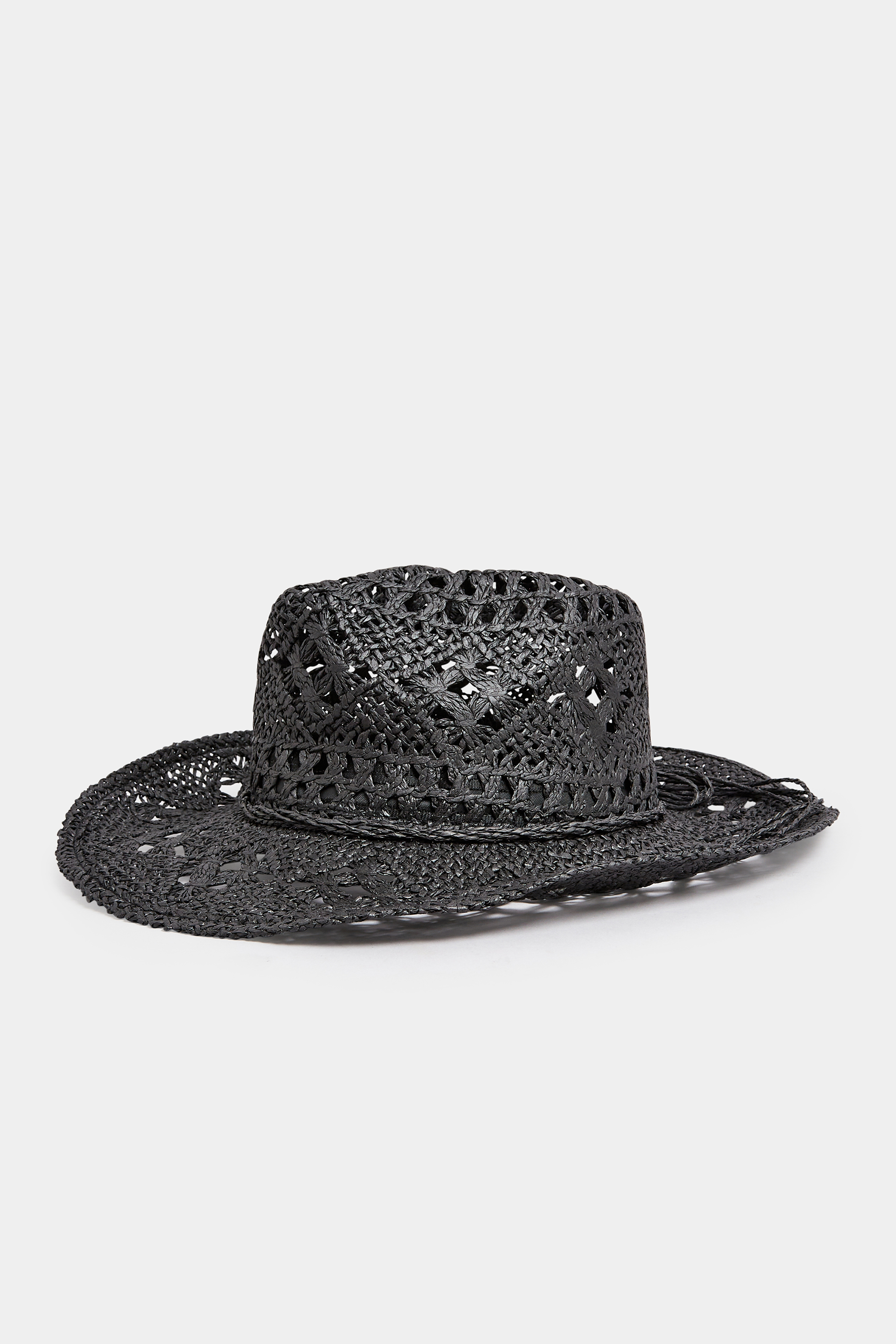 Black Straw Cut Out Cowboy Hat | Yours Clothing 2