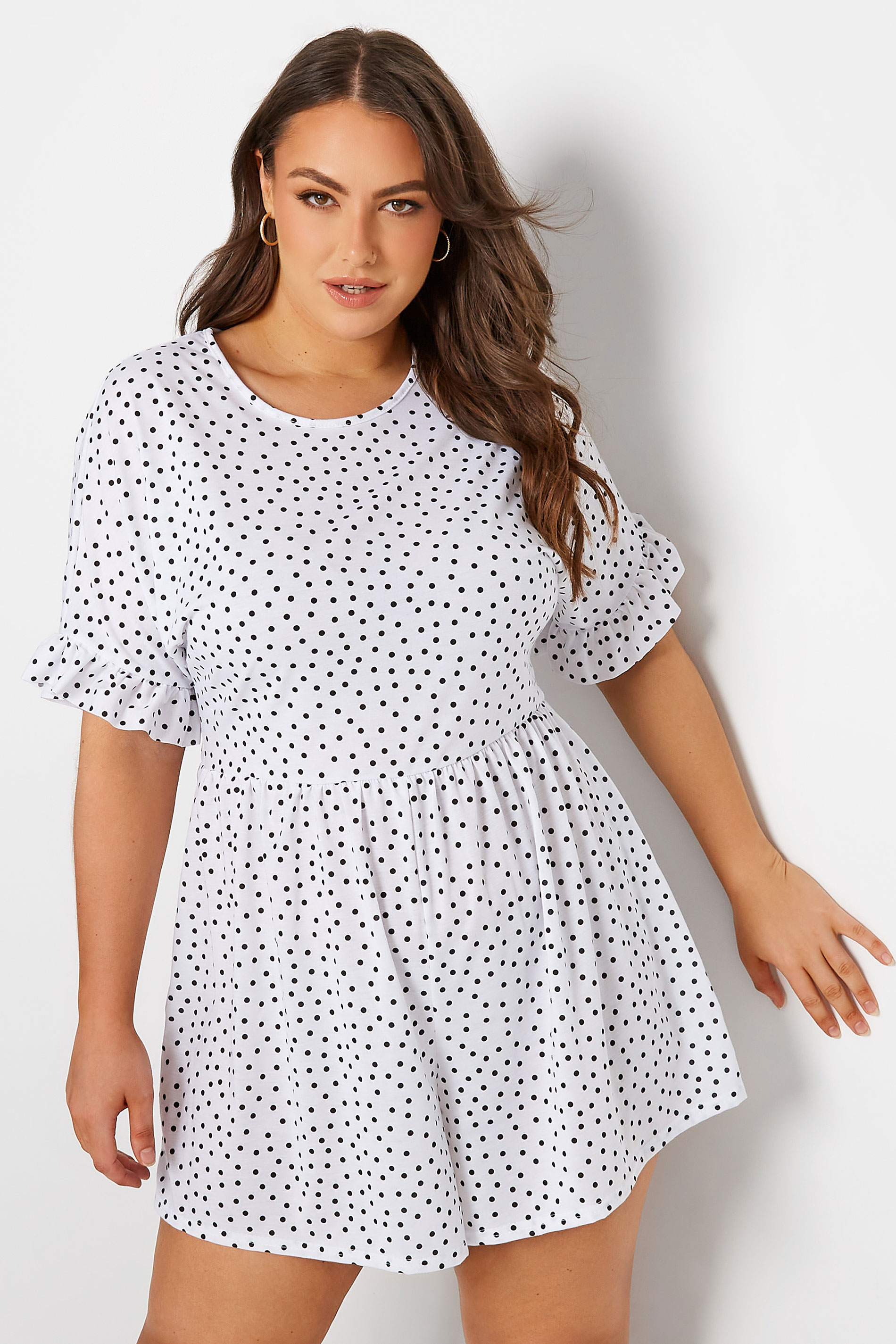 LIMITED COLLECTION Curve White & Black Polka Dot Playsuit_A.jpg