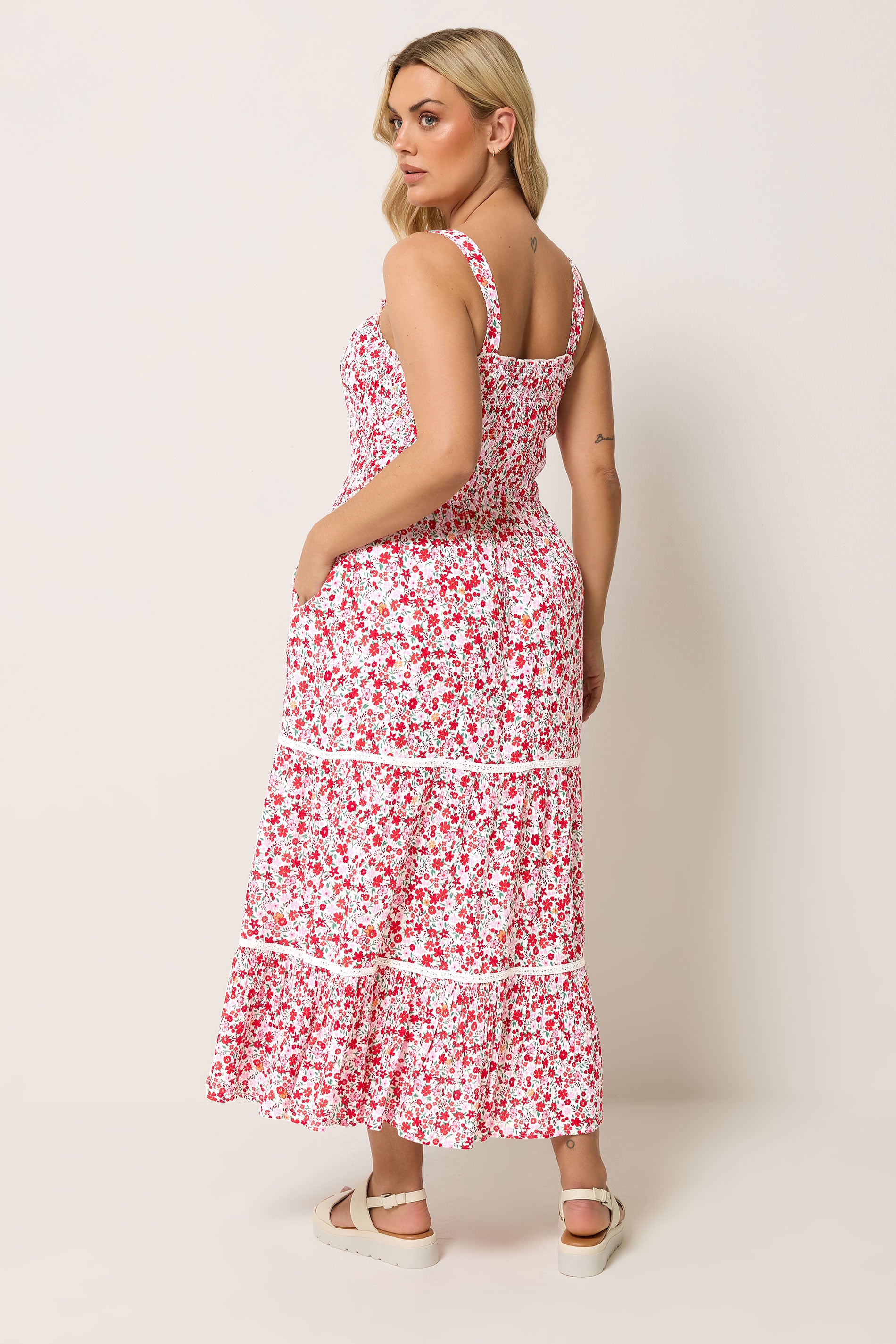 YOURS Plus Size Pink Shirred Floral Placket Dress | Yours Clothing 2