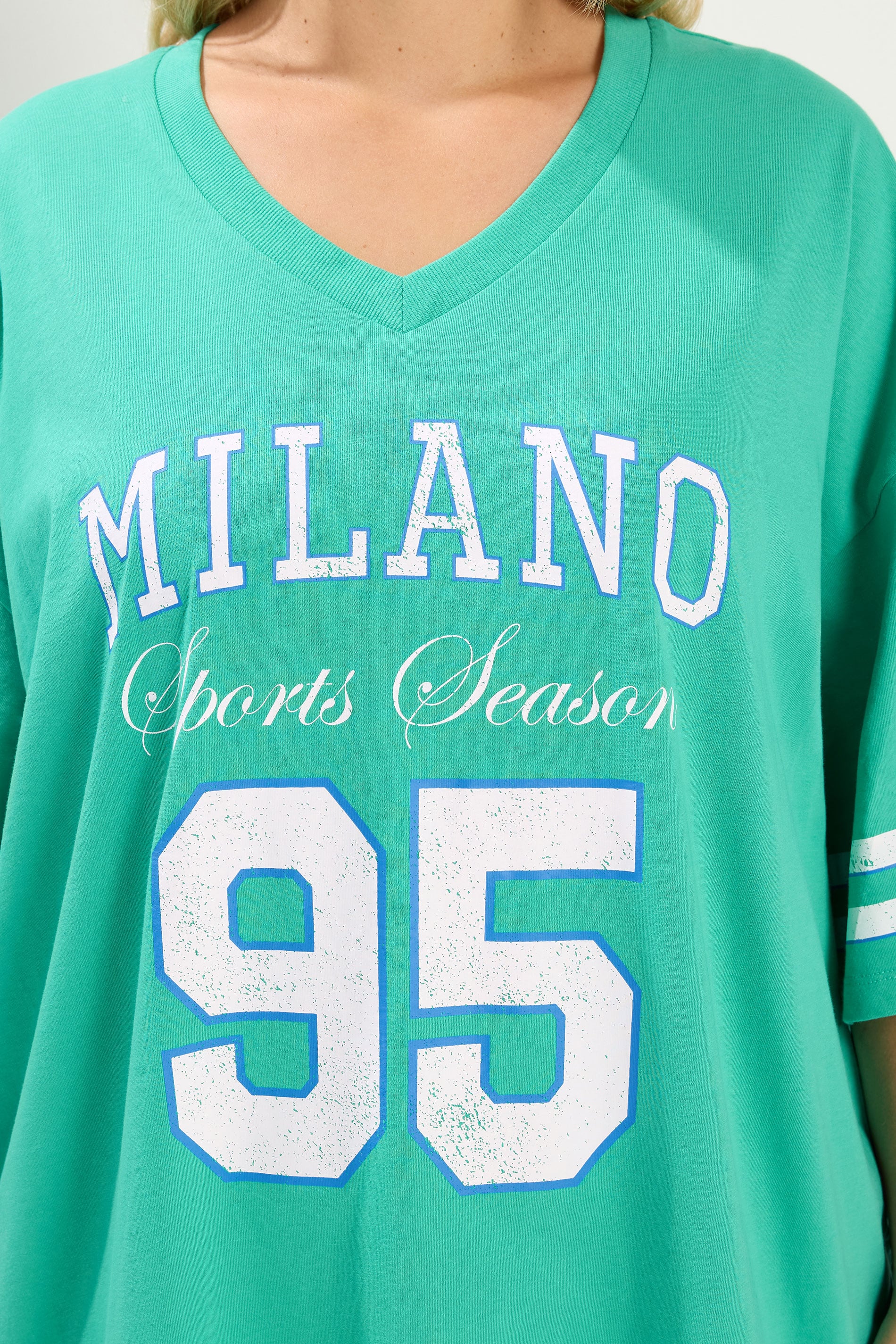 YOURS Plus Size Green 'Milano' Boxy Varsity T-Shirt | Yours Clothing 5