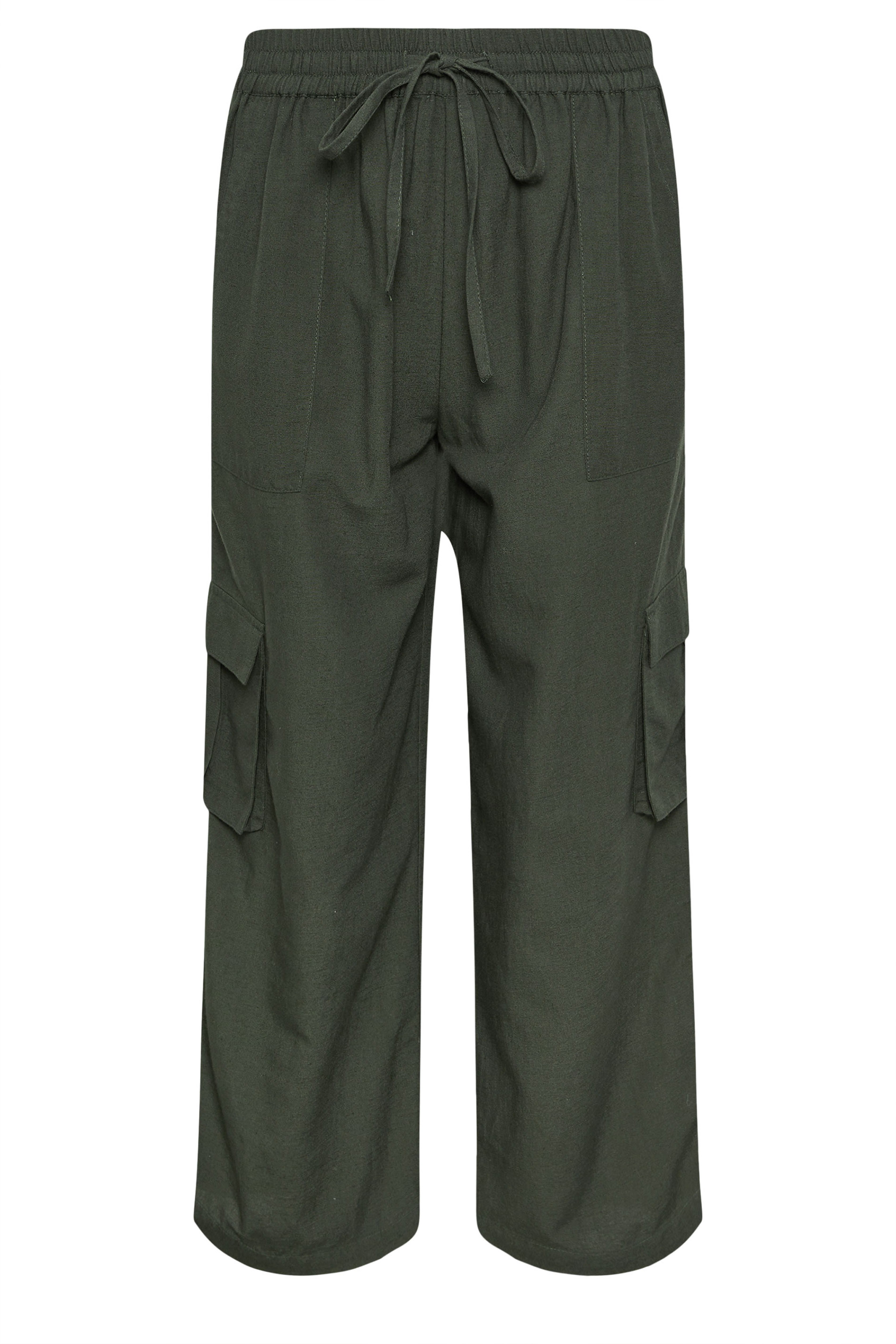 PixieGirl Petite Women's Khaki Green Cotton Cargo Wide Leg Trousers | PixieGirl 5