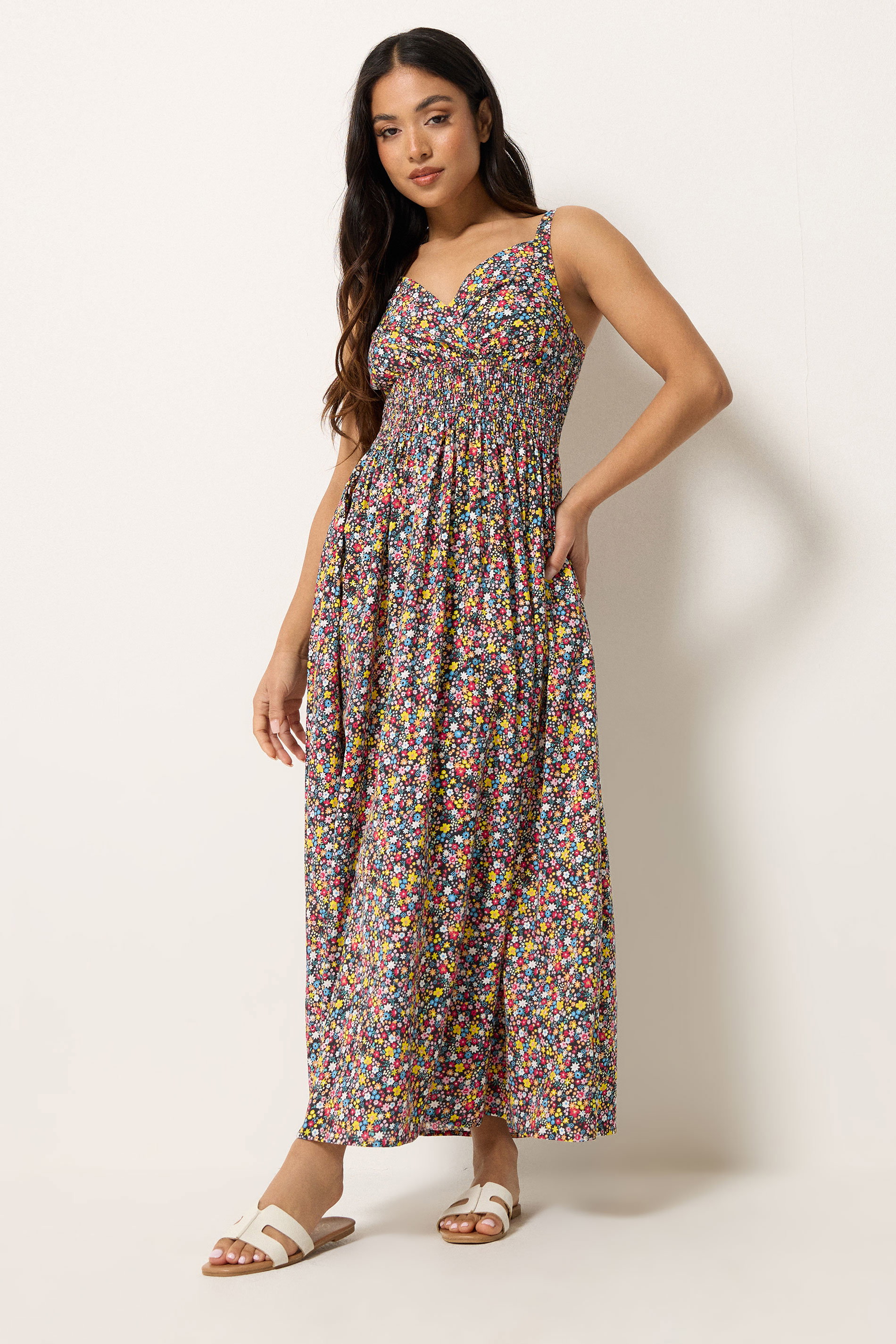 PixieGirl Petite Women's Black Ditsy Floral Maxi Dress | PixieGirl 3