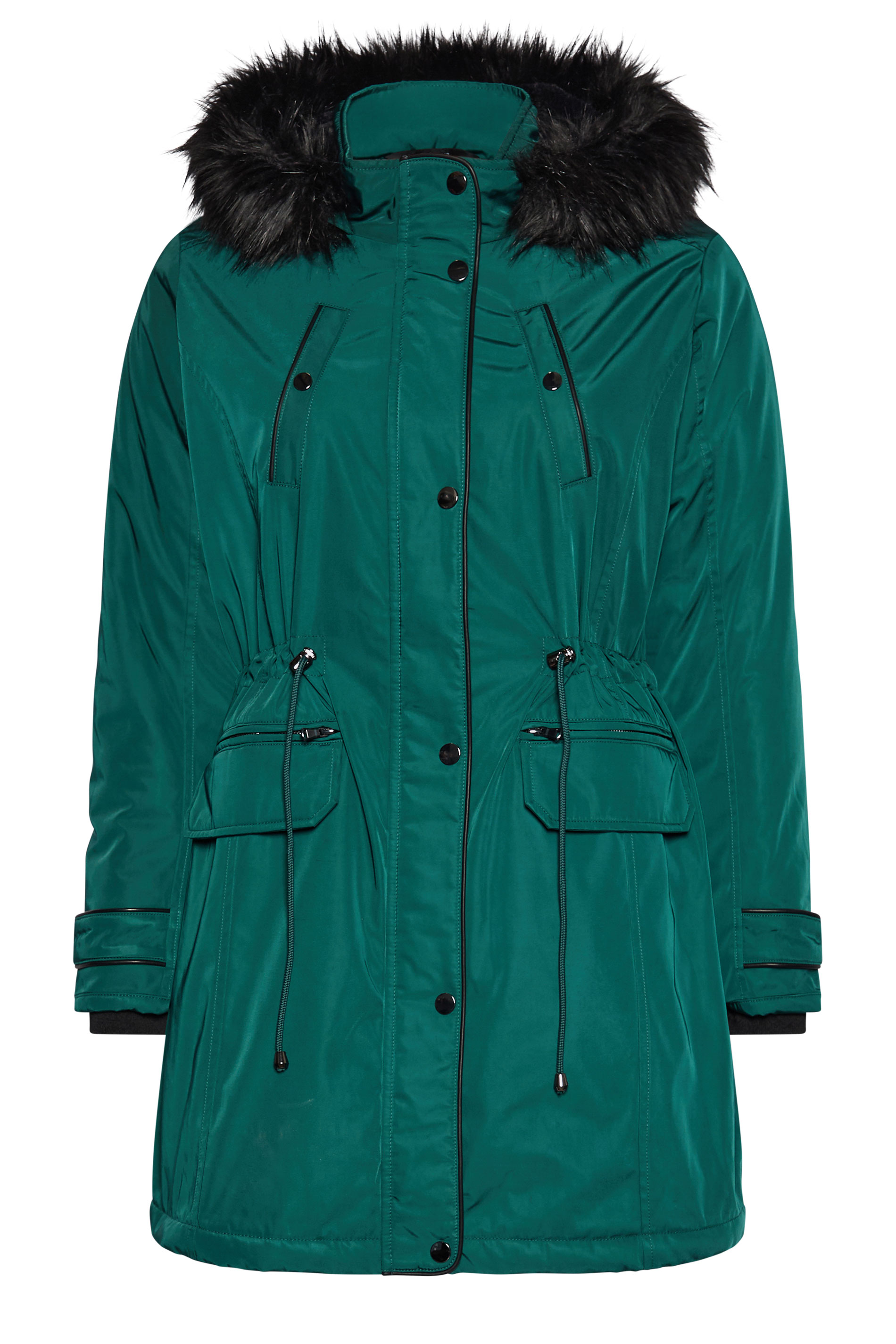 YOURS Plus Size Green Faux Fur Trim Plush Parka Jacket | Yours