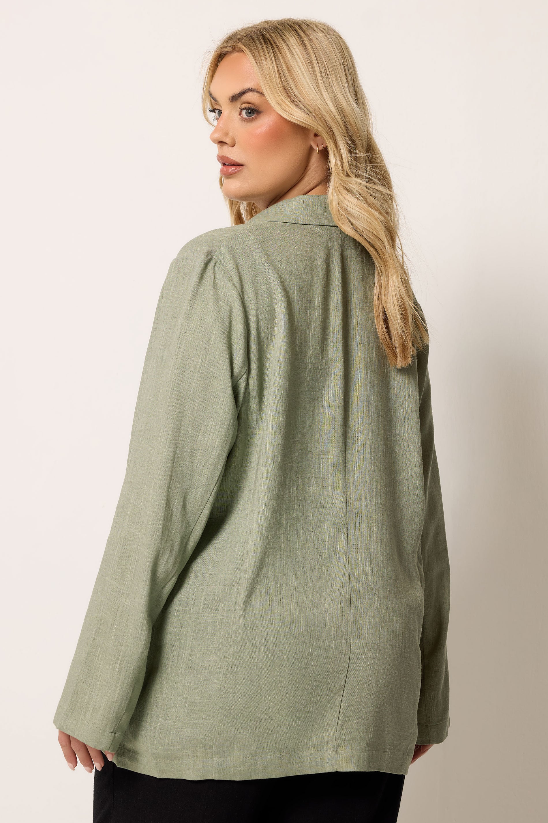 YOURS Plus Size Khaki Green Relaxed Linen Blazer | Yours Clothing 2