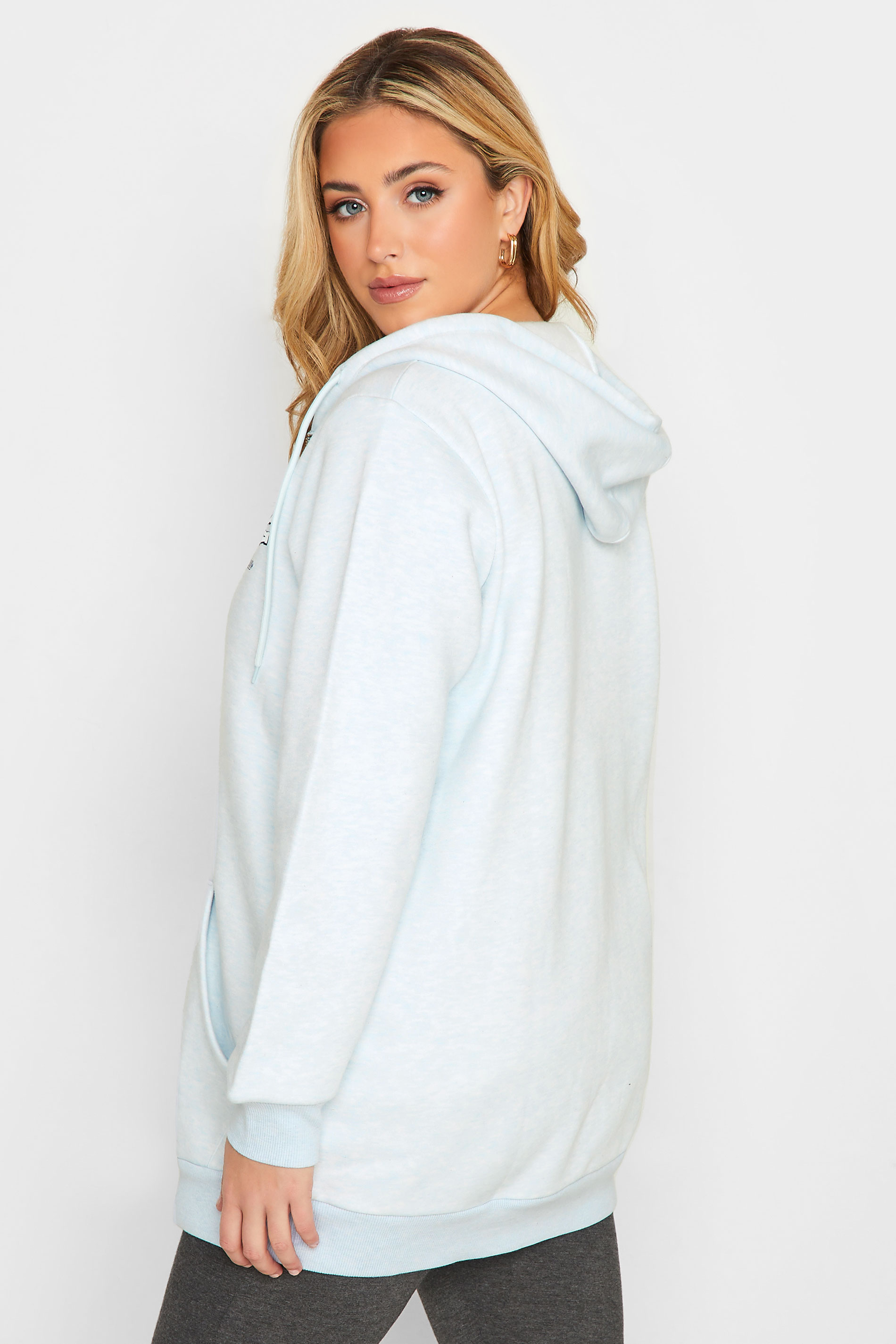 Plus Size Light Blue Soft Touch Marl Zip Through Hoodie | Yours Clothing 3