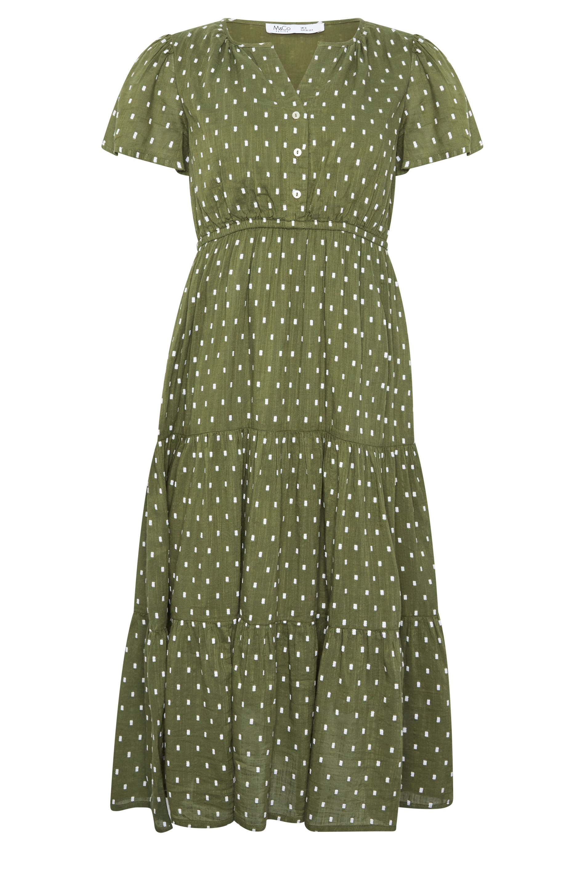 M&Co Petite Khaki Green Dobby Tiered Maxi Dress | M&Co 1