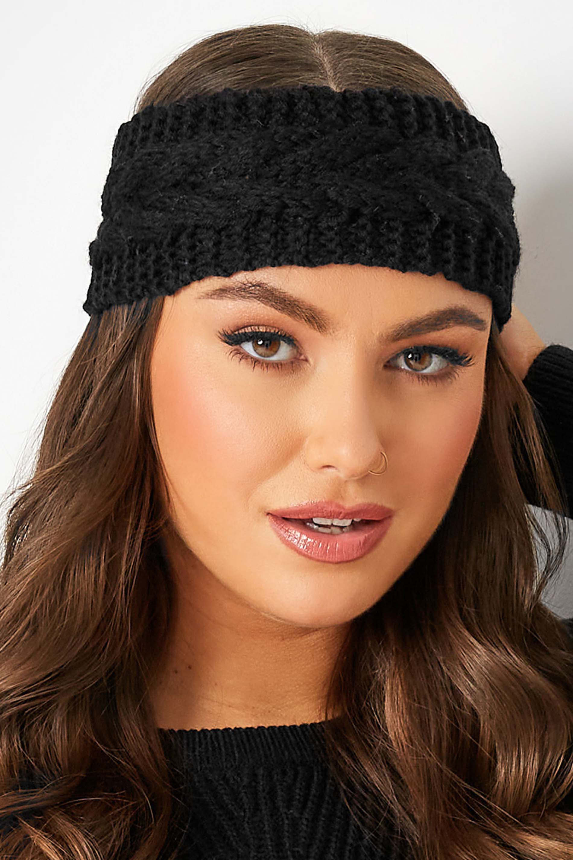 Black Cable Knitted Headband | Yours Clothing 1