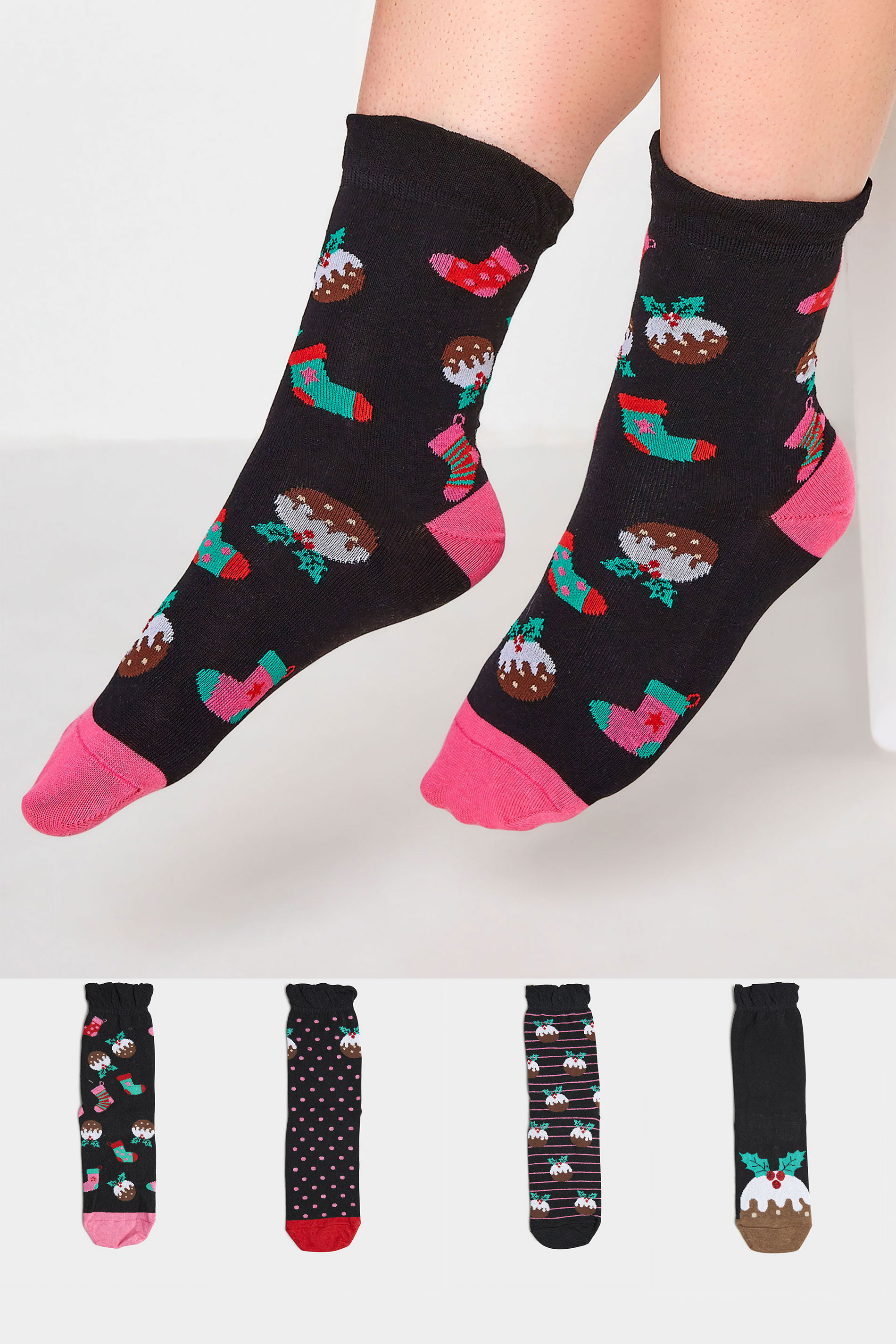 4 PACK Black Novelty Pudding Ankle Socks_A.jpg