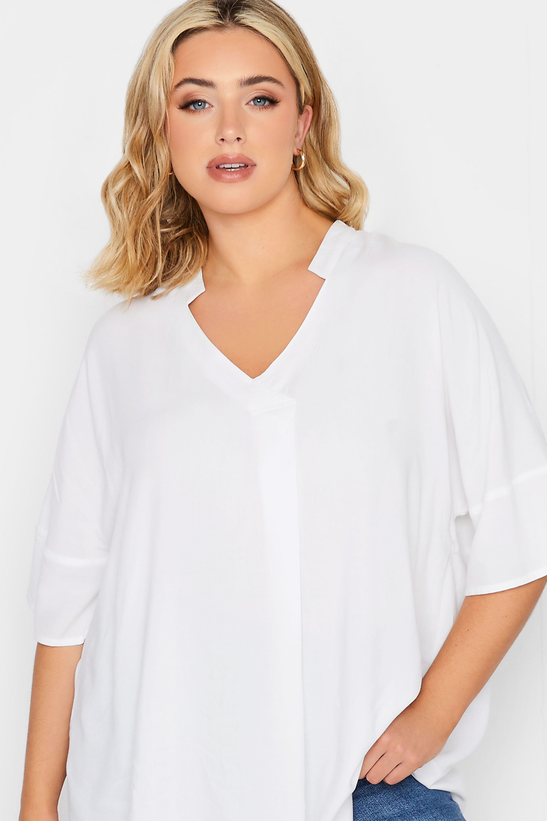 YOURS Curve Plus Size White Pleat Front Top | Yours Clothing