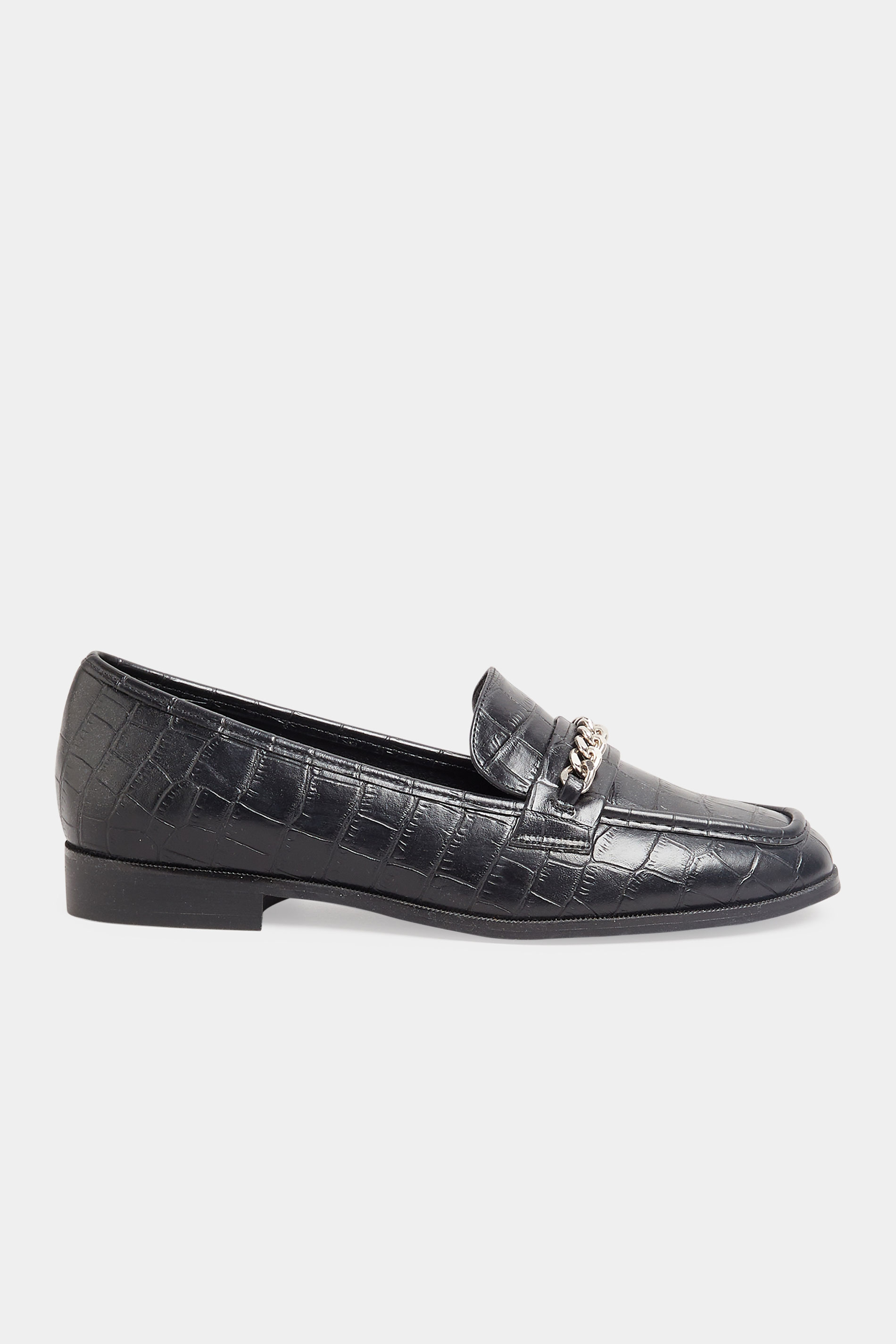 LTS Black Croc Chain Detail Loafers In Standard D Fit | Long Tall Sally
