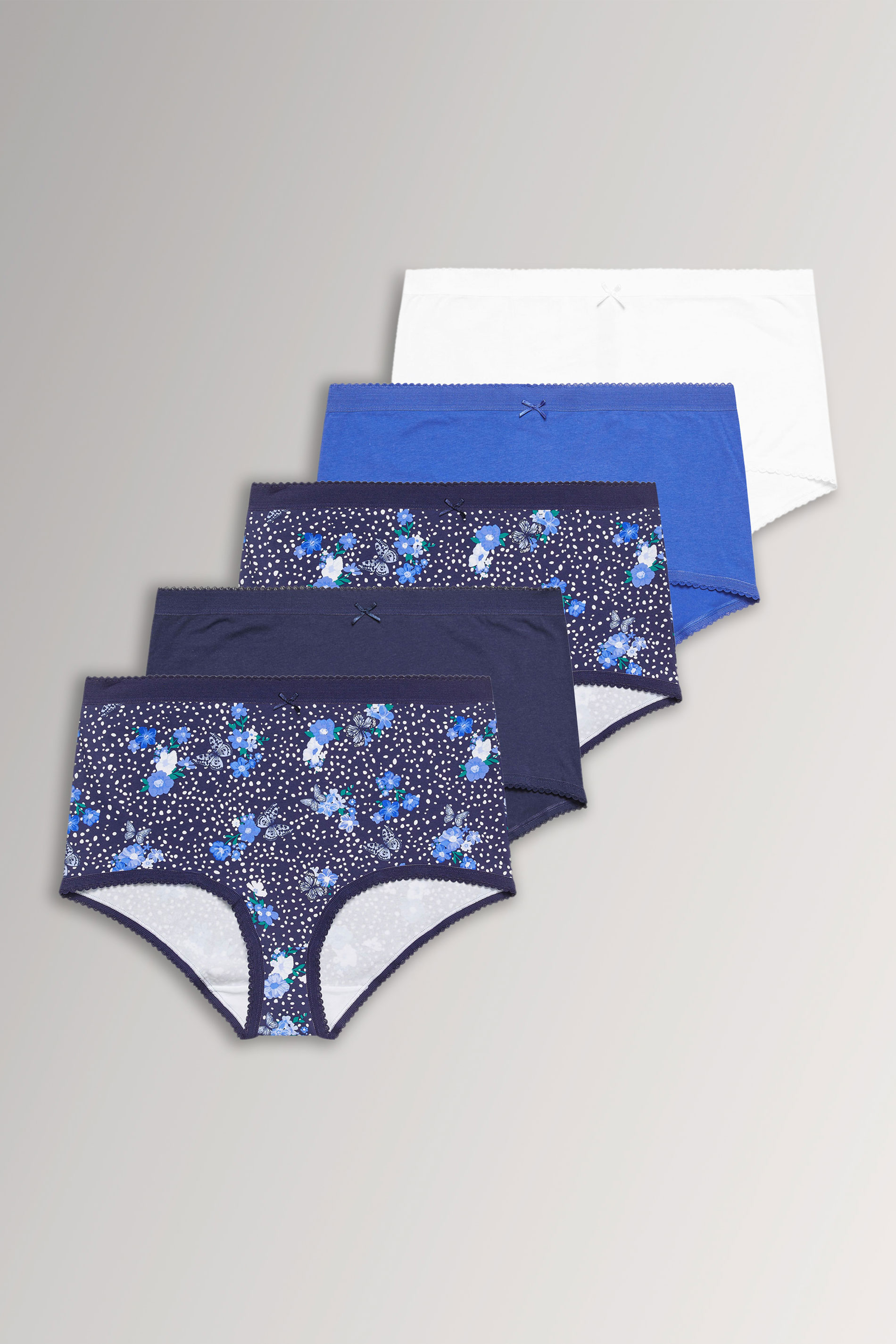 YOURSET 5 PACK Plus Size Blue Floral Butterfly Print Full Briefs | Yours Clothing 3