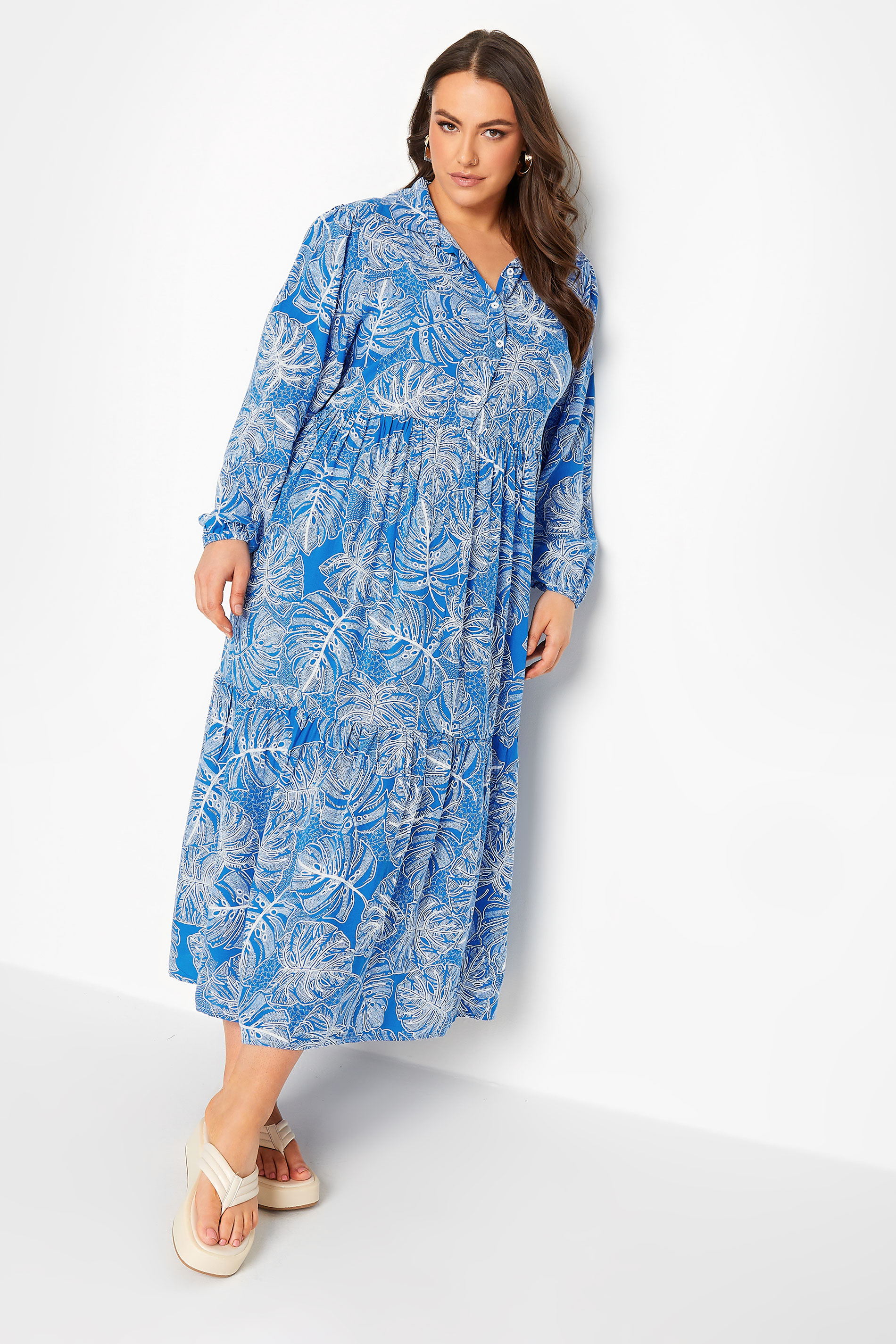 YOURS Plus Size Blue Leaf Print Shirt Dress | Yours Clothing 2