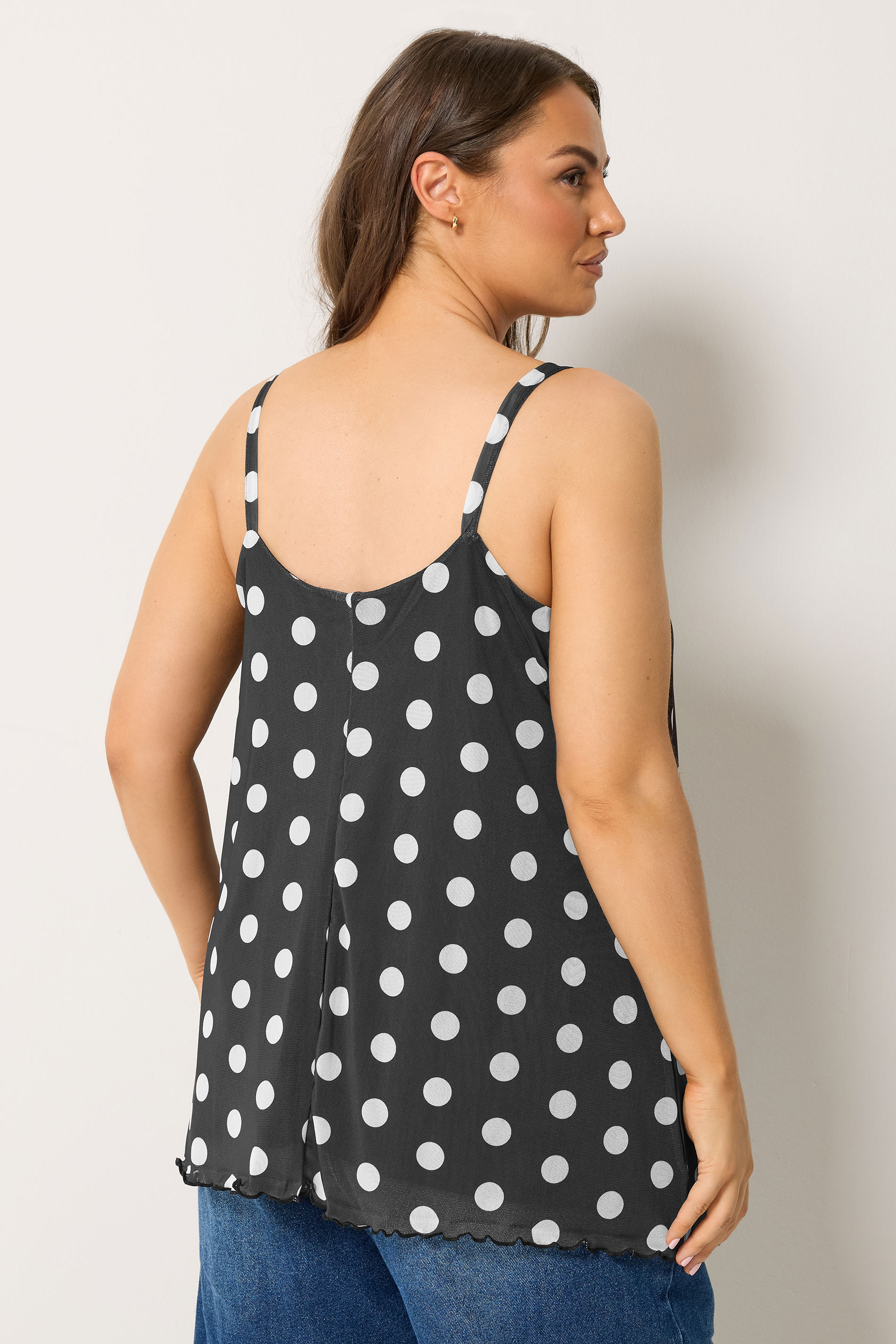 YOURS Plus Size Black Polka Dot Mesh Vest Top | Yours Clothing 4