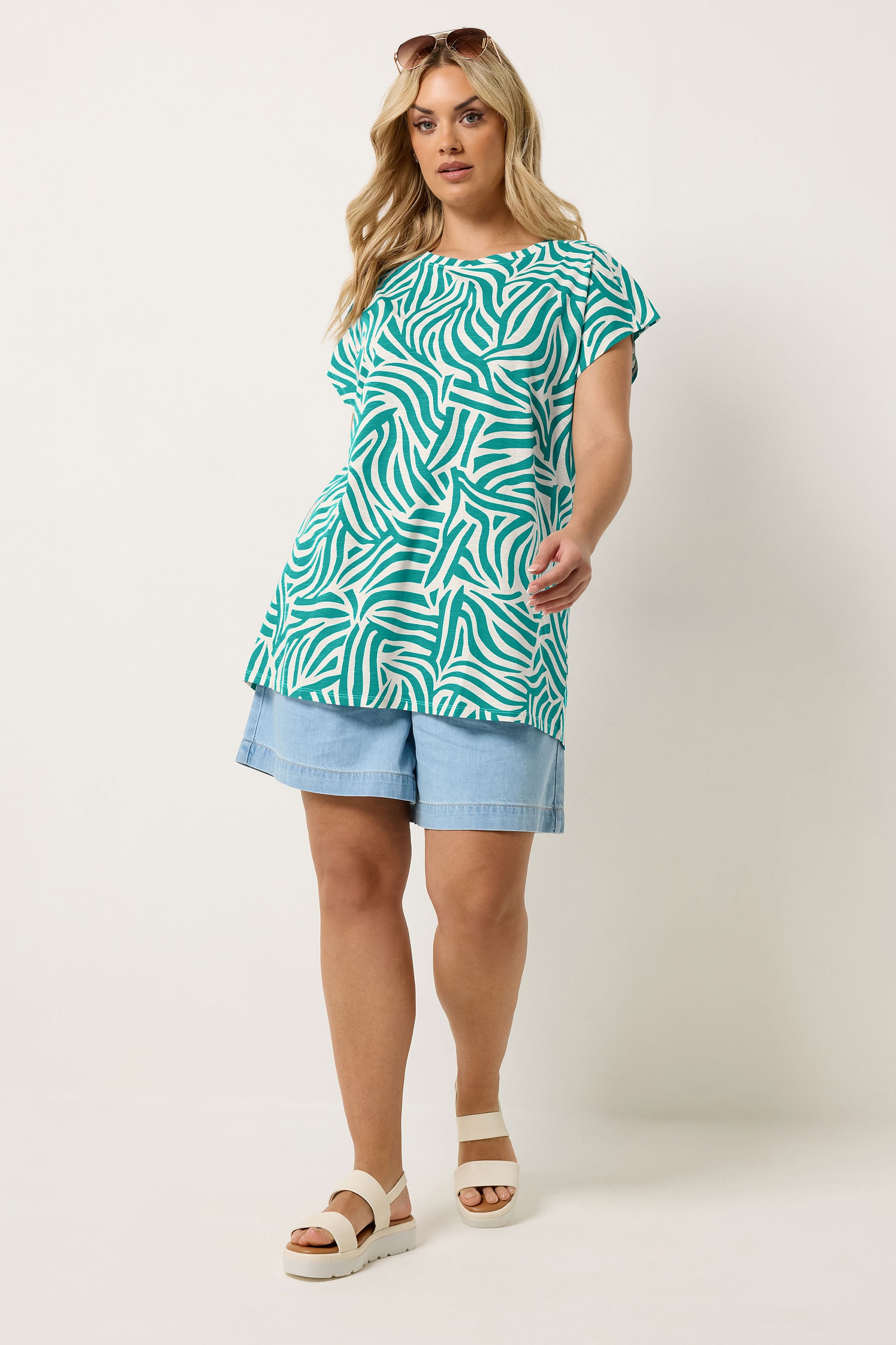 YOURS Plus Size Teal Blue Zebra Print T-Shirt | Yours Clothing 1
