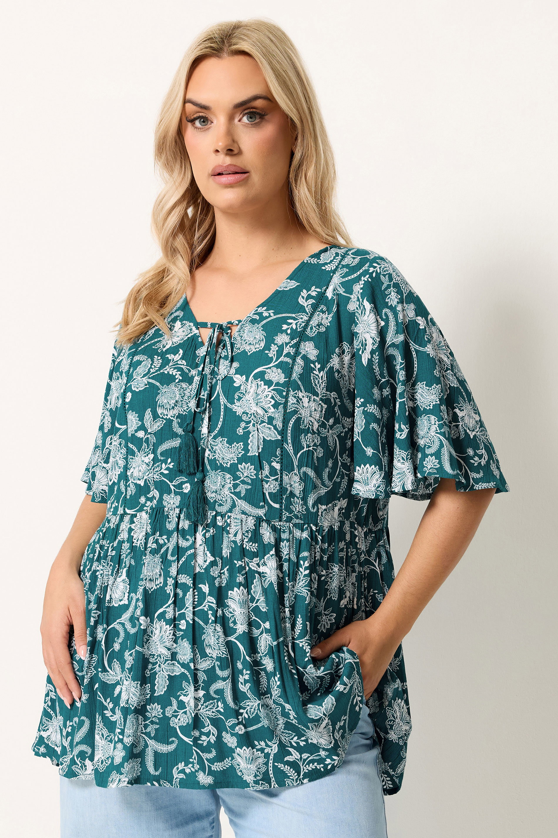 YOURS Plus Size Paisley Green Tie Neck Top | Yours Clothing 3