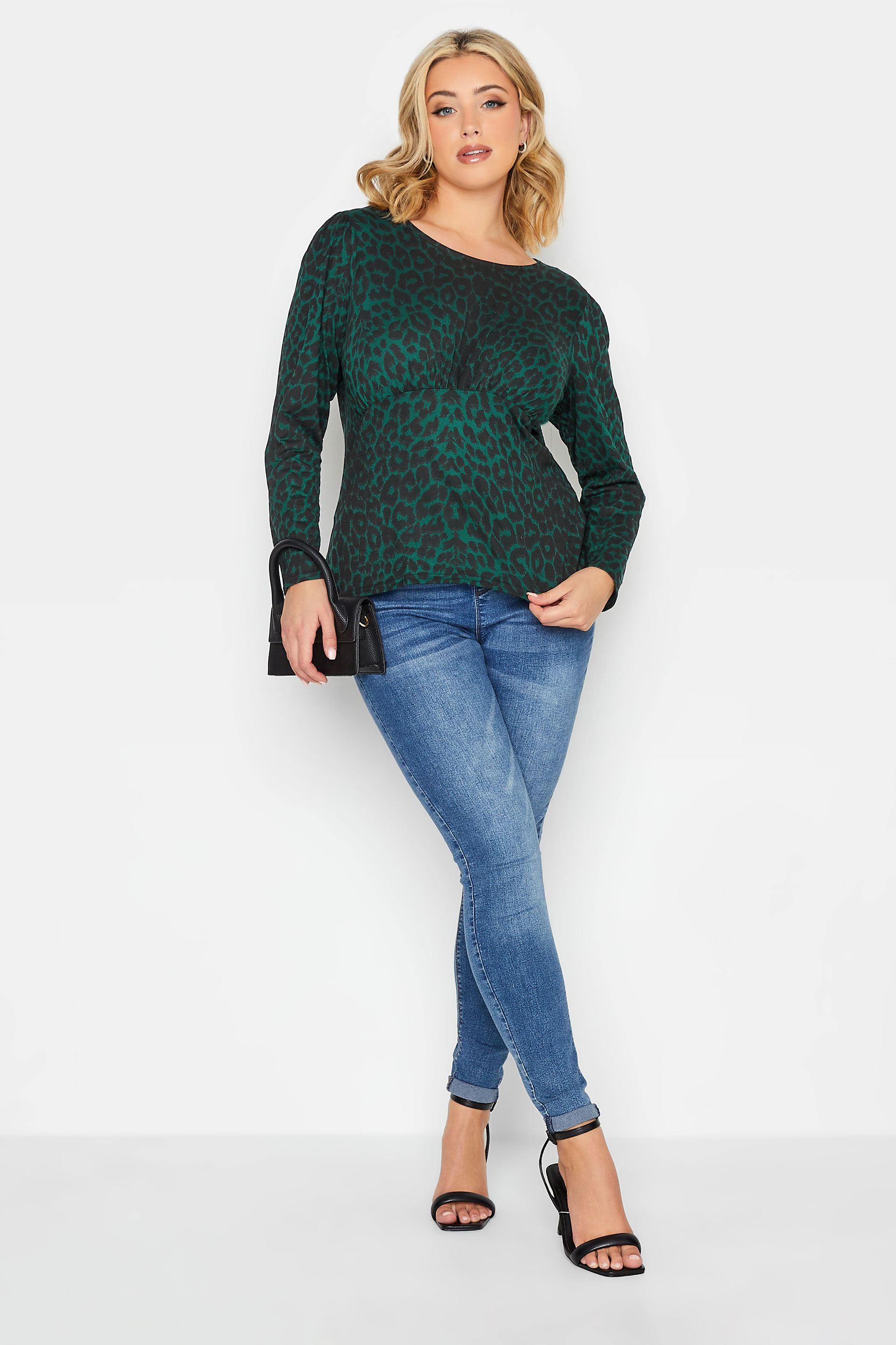 YOURS PETITE Curve Plus Size Green Animal Print Long Sleeve Top | Yours Clothing  2