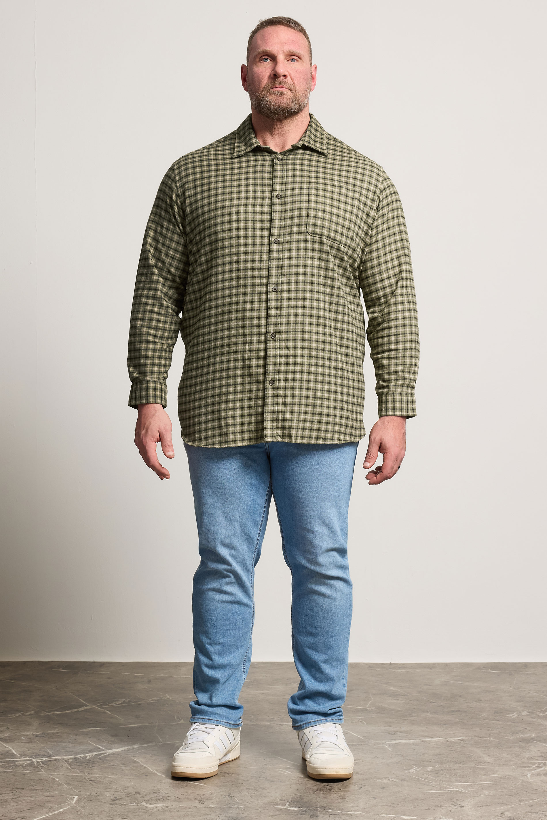 JACK & JONES Big & Tall Olive Green Check Shirt | BadRhino 1