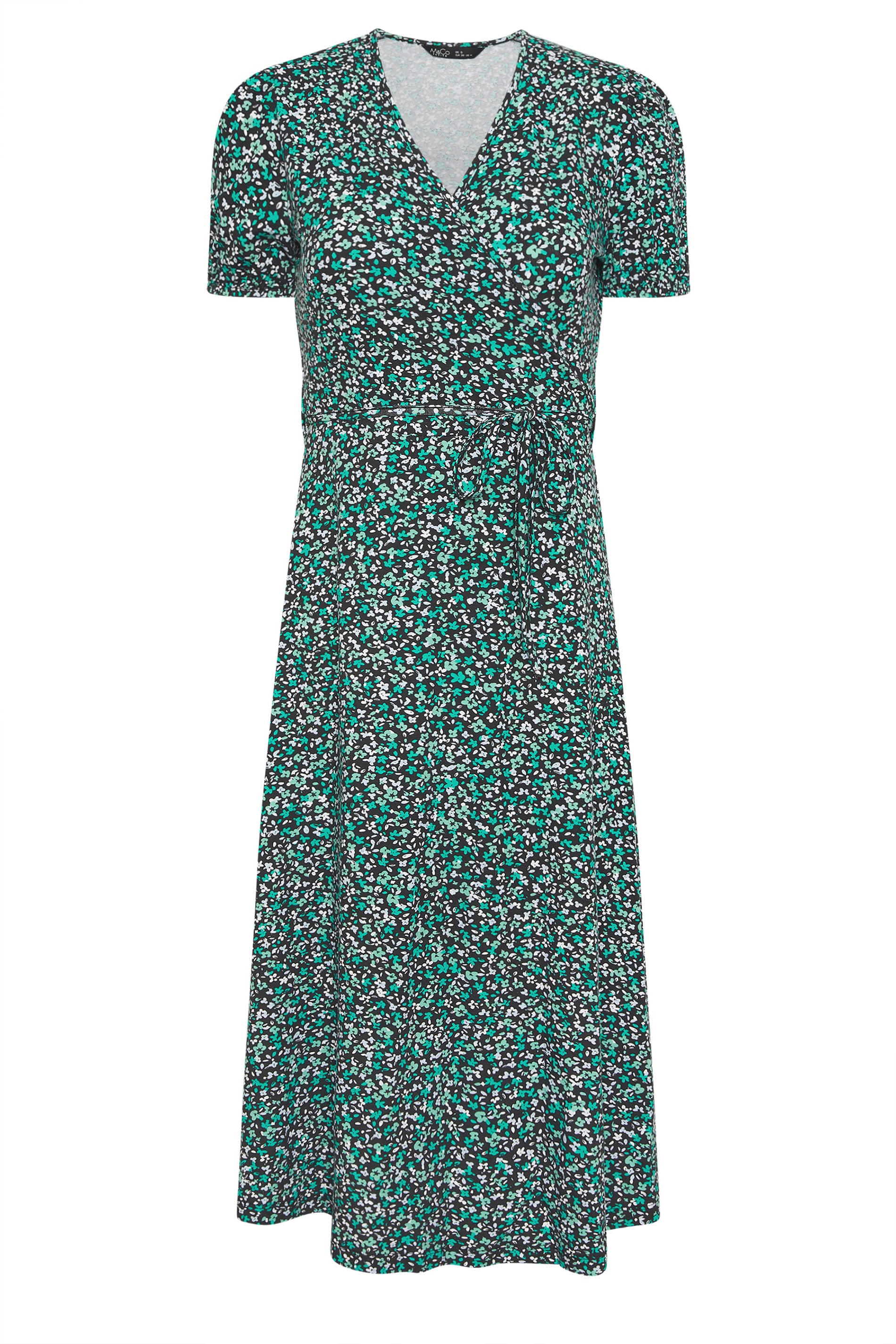 M&Co Petite Green Ditsy Floral Midi Wrap Dress | M&Co 5