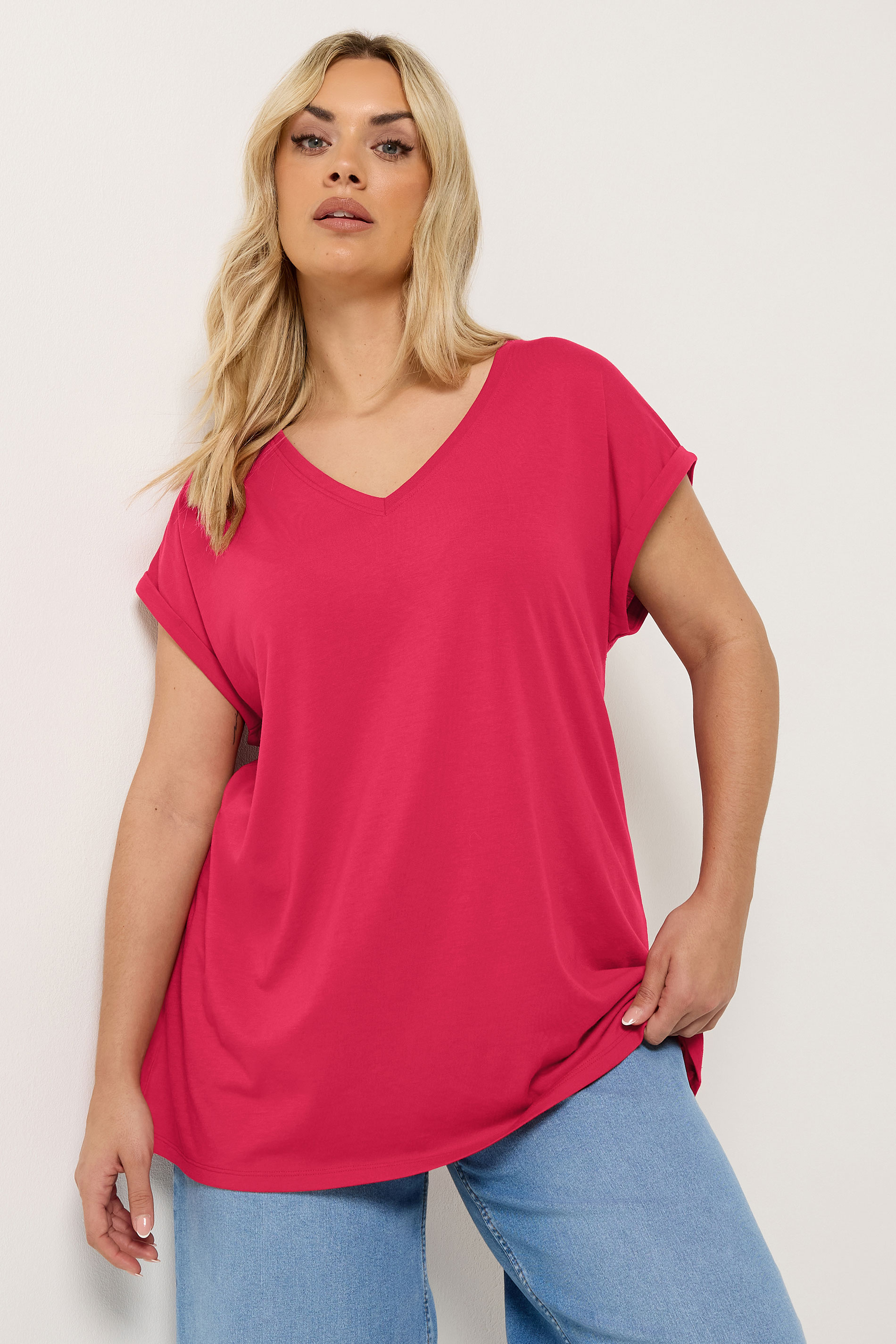 YOURS Plus Size Red V-Neck Basic T-Shirt | Yours Clothing 3