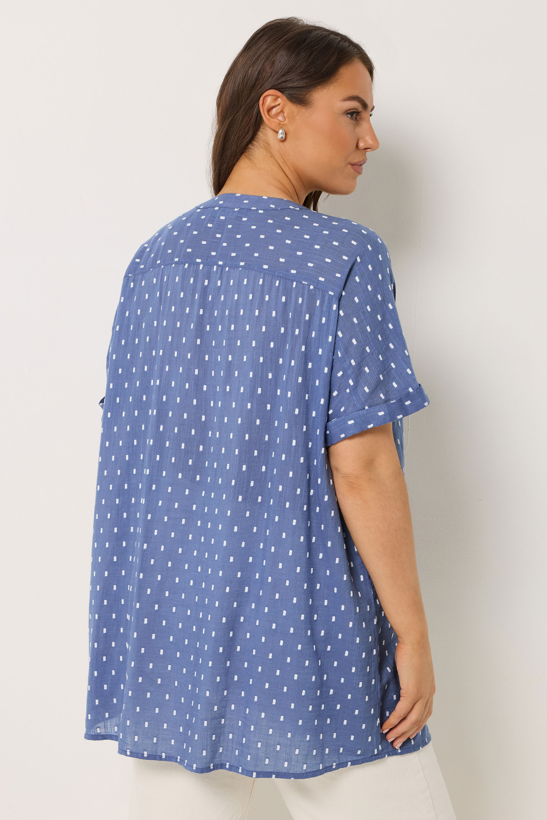YOURS Plus Size Denim Blue Dobby Notch Neck Blouse| Yours Clothing 2