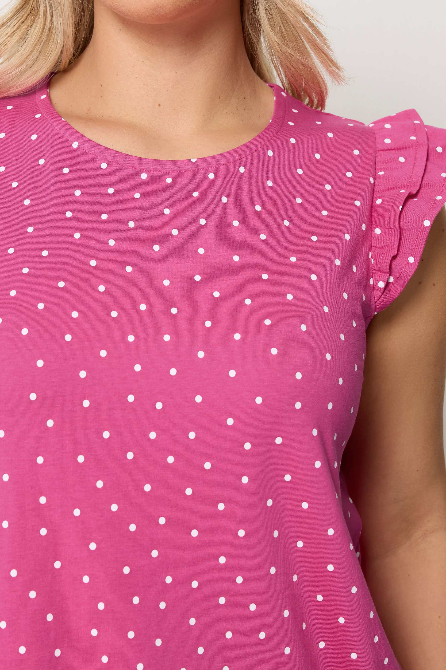 YOURS Plus Size Pink Polka Dot Frill Sleeve Vest Top | Yours Clothing 4